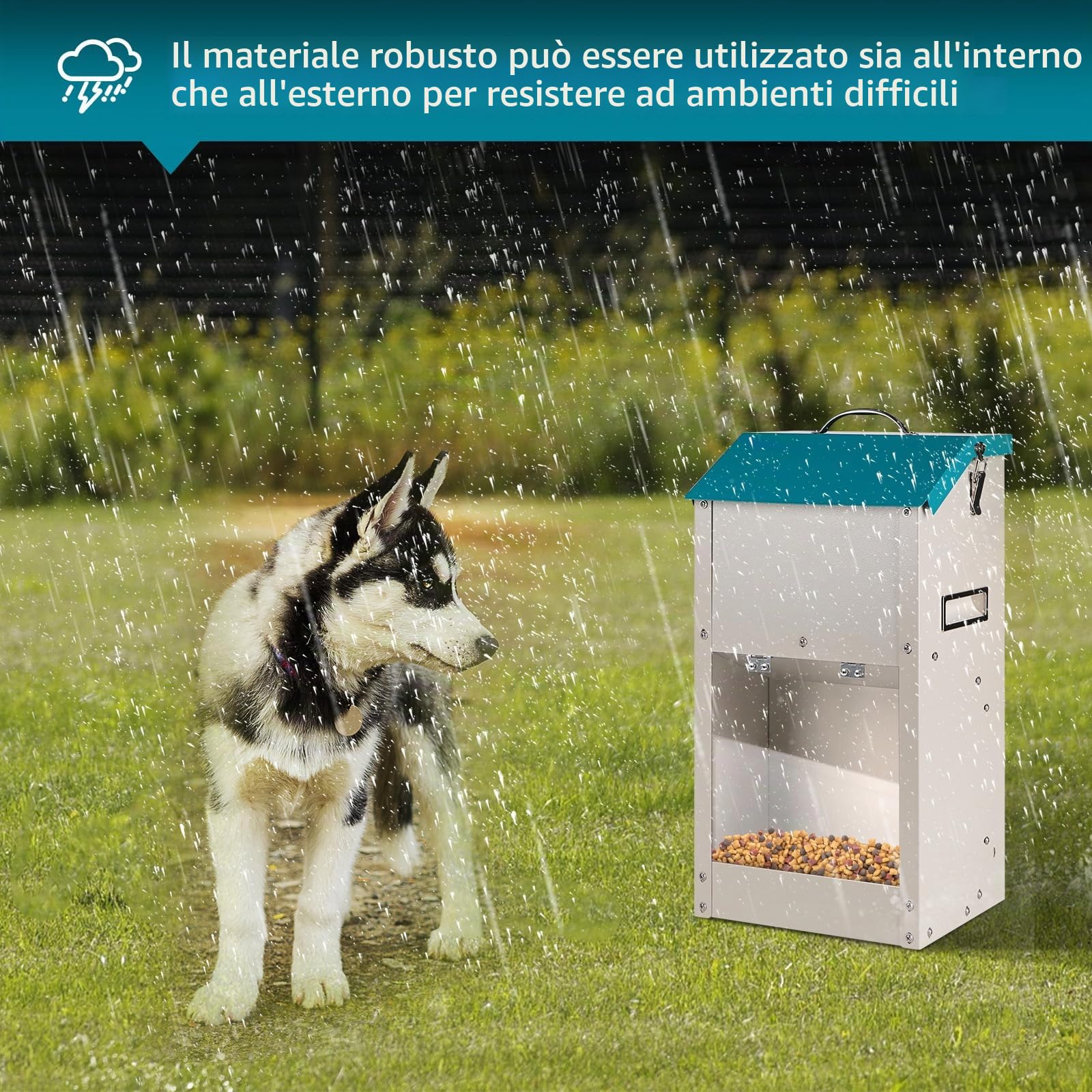 Alimentatore a Gravità Zincato per Cani, Distributore di Cibo per Cani Di Razza, Alimentatore di Cibo a Gravità per Animali Domestici All'Aperto da 7,5 Libbre