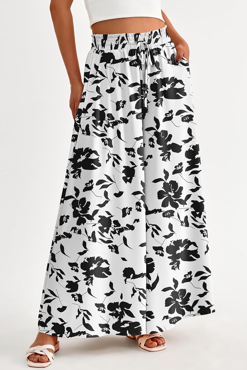 PRETTYGARDEN Women's 2026 Summer Wide Leg Palazzo Pants High Waisted Flowy Pockets Spring Casual Lounge Boho Beach Trousers - Image 6