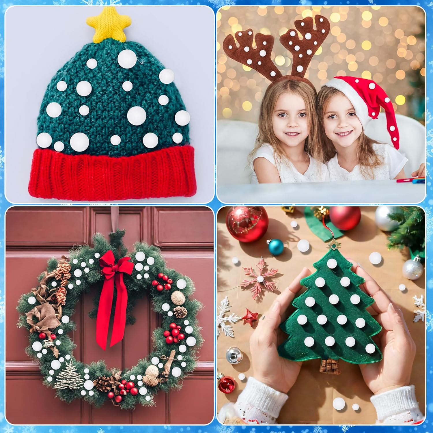 UPINS Christmas Pom Poms Balls, 600 Pieces Light White Pompoms Pom Poms for Crafts Making DIY Holiday Christmas Decorations Supplies (3 Size ) - Image 7