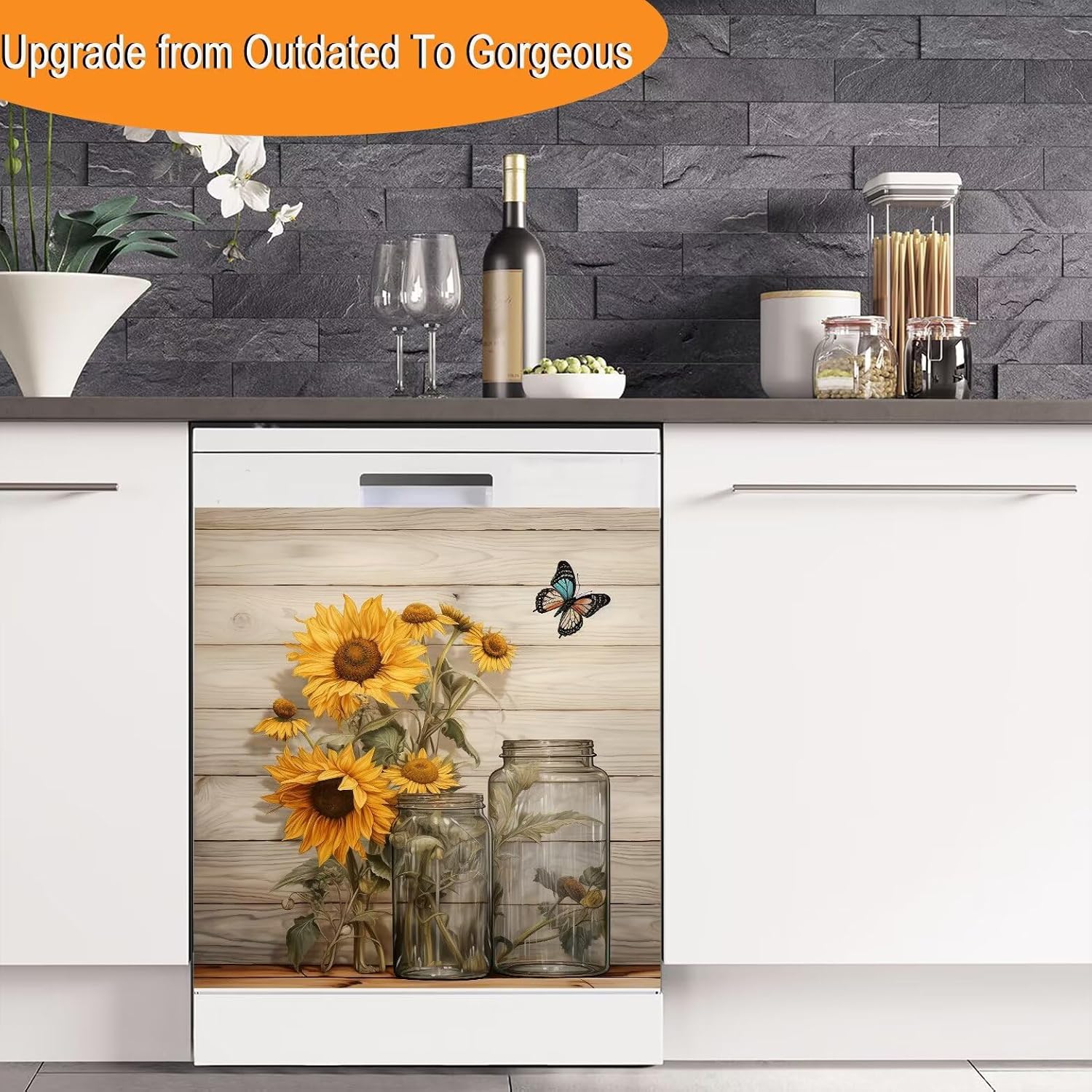 Butterfly Kitchen Decorative Dishwasher Magnetic Cover Sticker,Farmhouse Sunflower Magnet Dishwasher Door Cover Refrigerator Magnetic Door Cover Vinyl Decal for Home Appliances,23Wx26H Inches