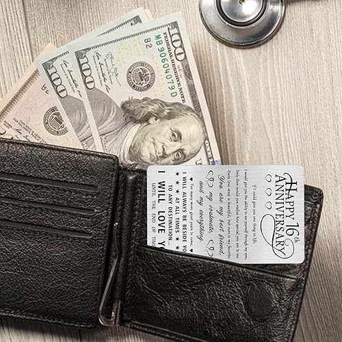 Miniatura 3 de Alotozo Regalos grabados para el 16 aniversario, tarjeta de felicitación de aniversario de boda de 16 años para marido, él, esposa, hombres