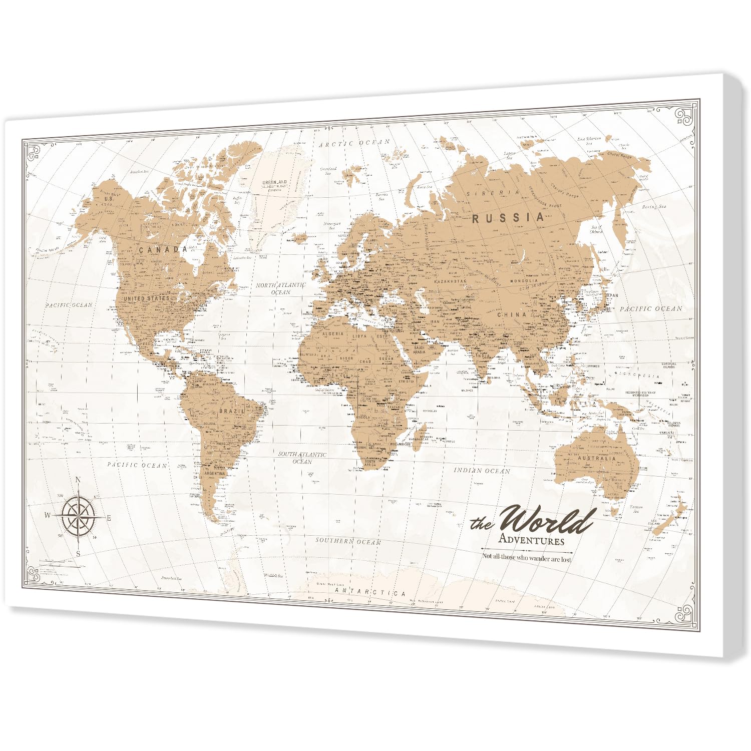 IPIC Vintage World Maps for Wall, World Map Canvas, Total Size 42x28 in