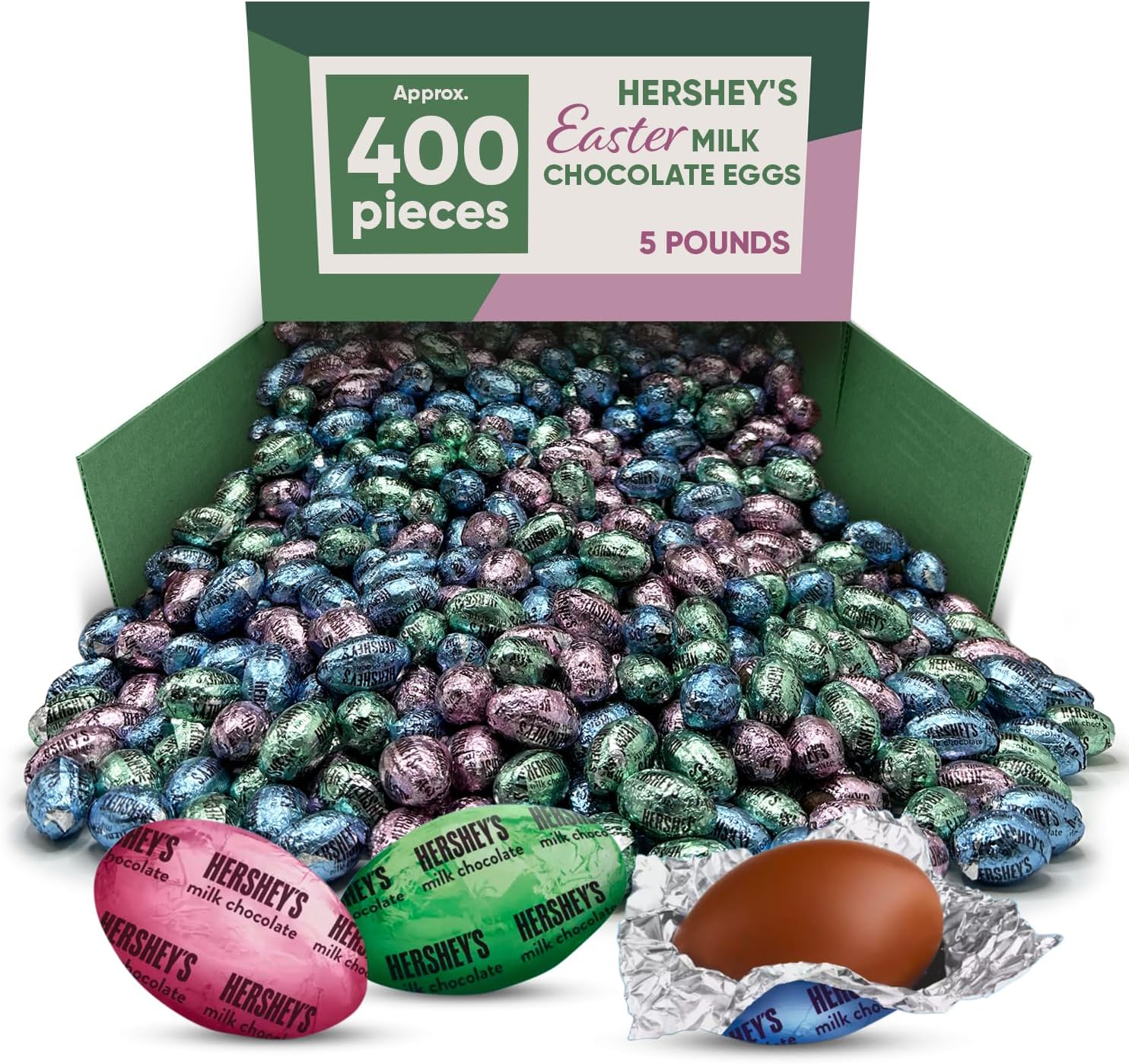 Milk Chocolate Eggs Easter Pastel Colors - 5 Pounds approx 400 pieces - Individually Wrapped Milk Chocolates in Blue, Pink & Green Pastel Color Foil