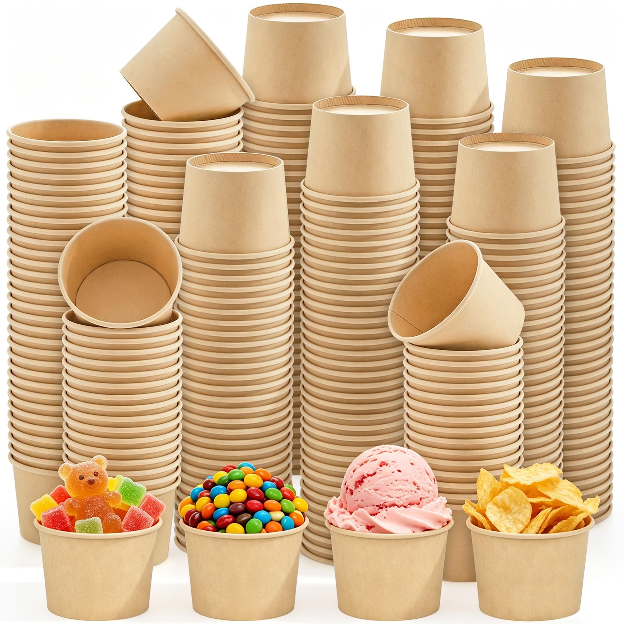 Ruisita Paquete de 300 tazas de helado de papel de 5 onzas, cuencos desechables para sopa, cuencos de postre marrones para alimentos calientes o fríos, suministros de fiesta, tazas de postre para