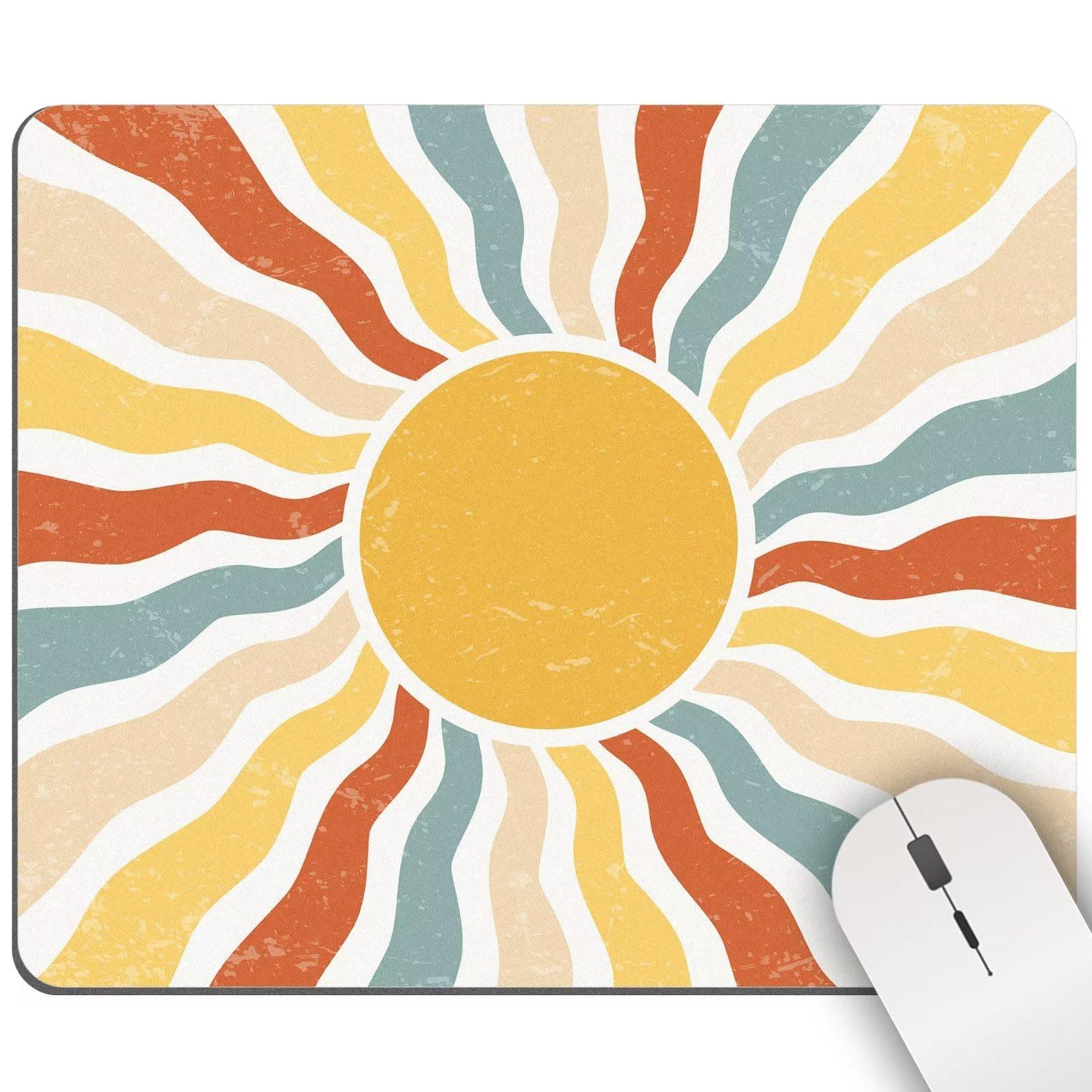 Mouse Pad, Retro Sun Burst Square Computer Mousepads for Desk Washable Vintage Boho Sunshine Mouse Pads with Non-Slip Rubber for Gaming Office Laptop Wireless Mouse