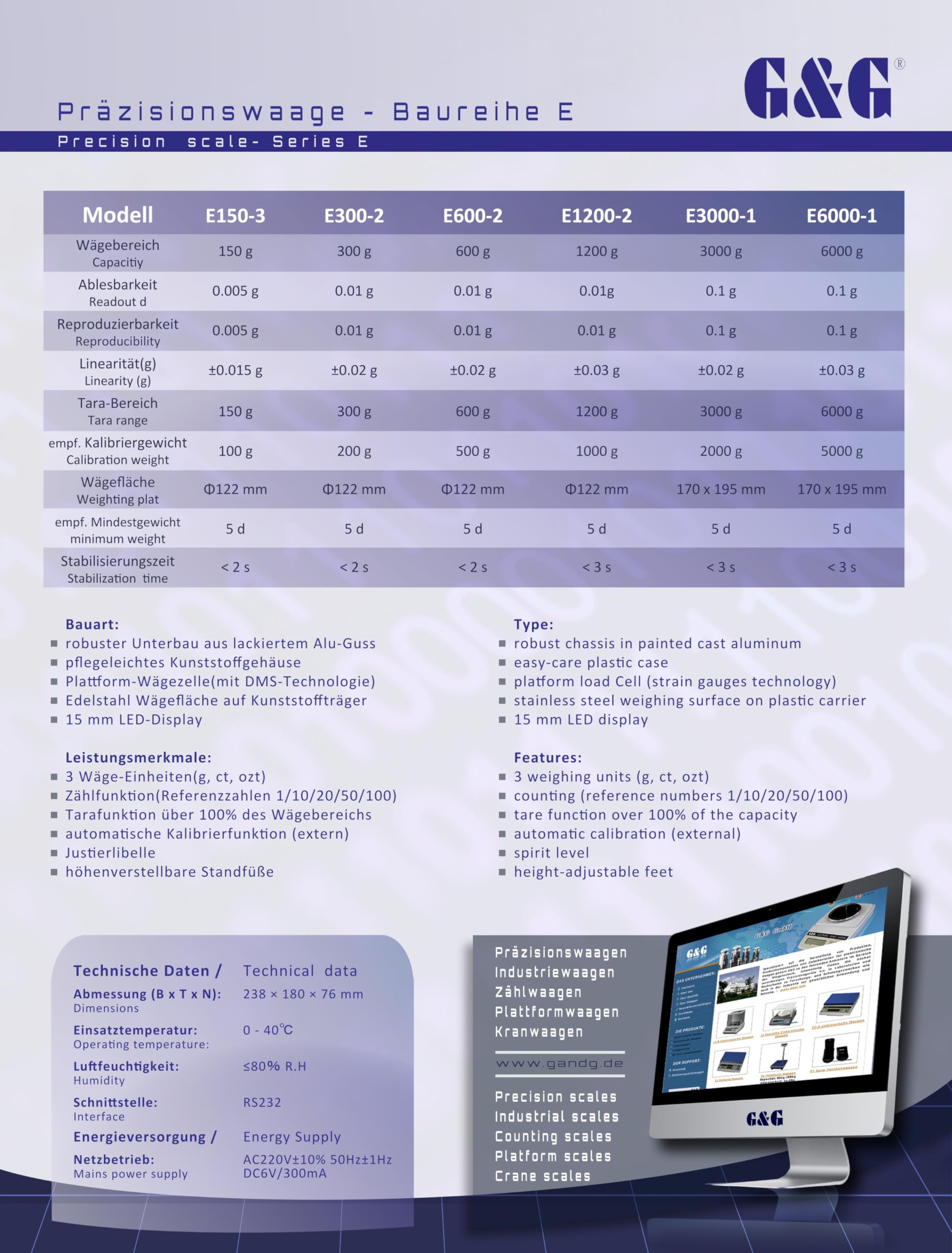 E6000 6000 G/1G Bilancia di precisione Laboratorio Bilancia di precisione Bilancia Oro G & g