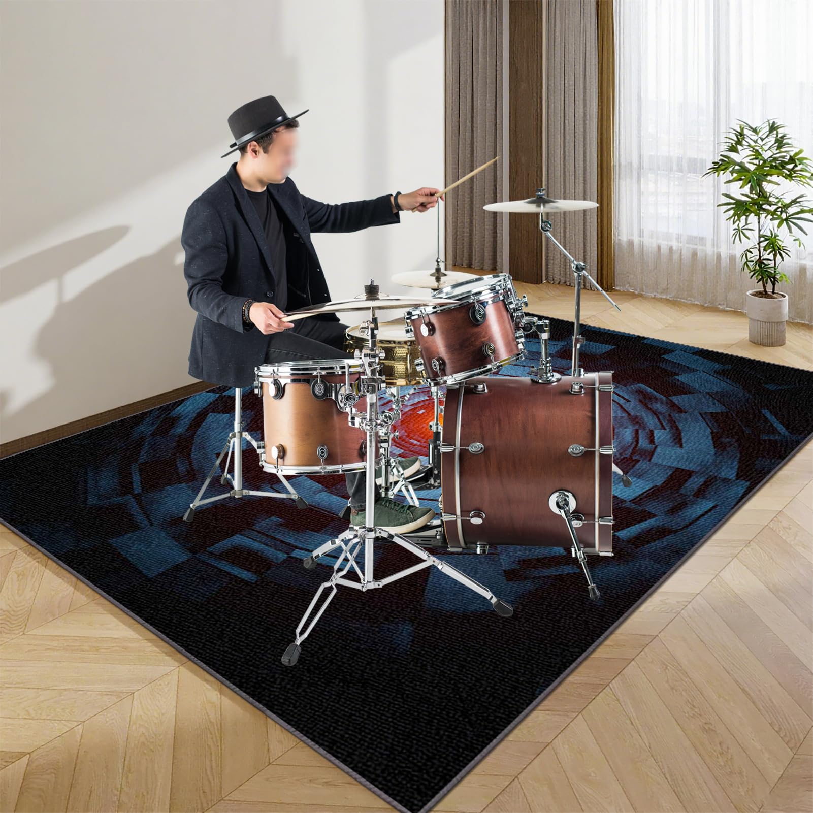Dywan bębnowy, dywanik na baterie, dźwiękoszczelny dywanik do baterii elektronicznych, antypoślizgowe dywaniki do bębna basowego i innych mat do instrumentów muzycznych 180 x 140 cm