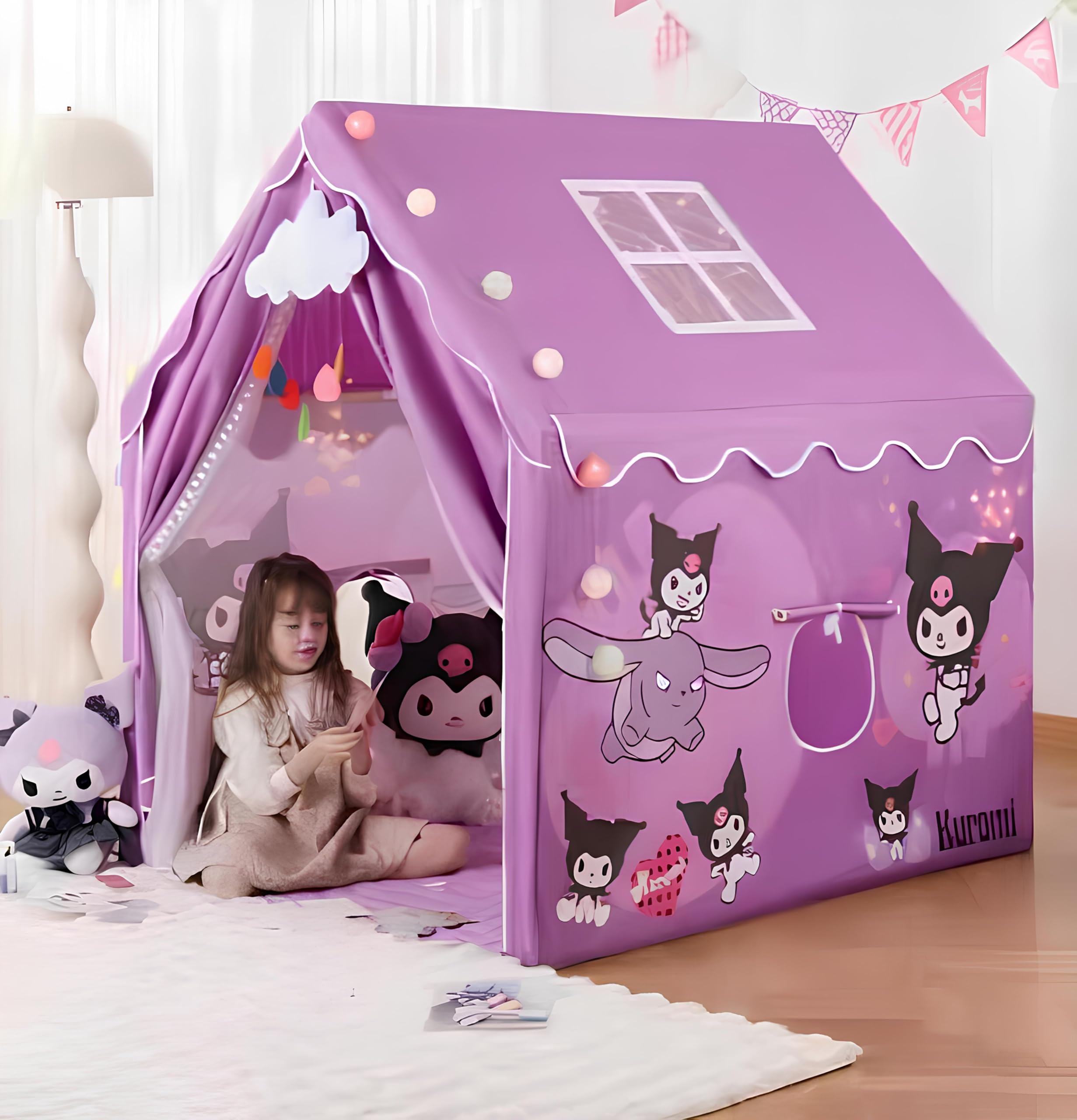 Gurukrupa International Light Weight Kids Play Tent House for 3-8 Year Old Kids Girls and Boys (Prple CAT 02)