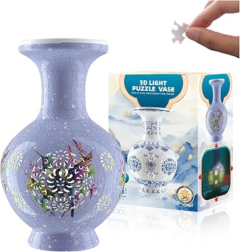 3D Puzzle Vase Lighted Model Unique Adult 3D Puzzle with Lighted Flower Arrangement Decorative Vase, Housewarming Gift. Suitable for Home Office Collection Decoration Purple Bird