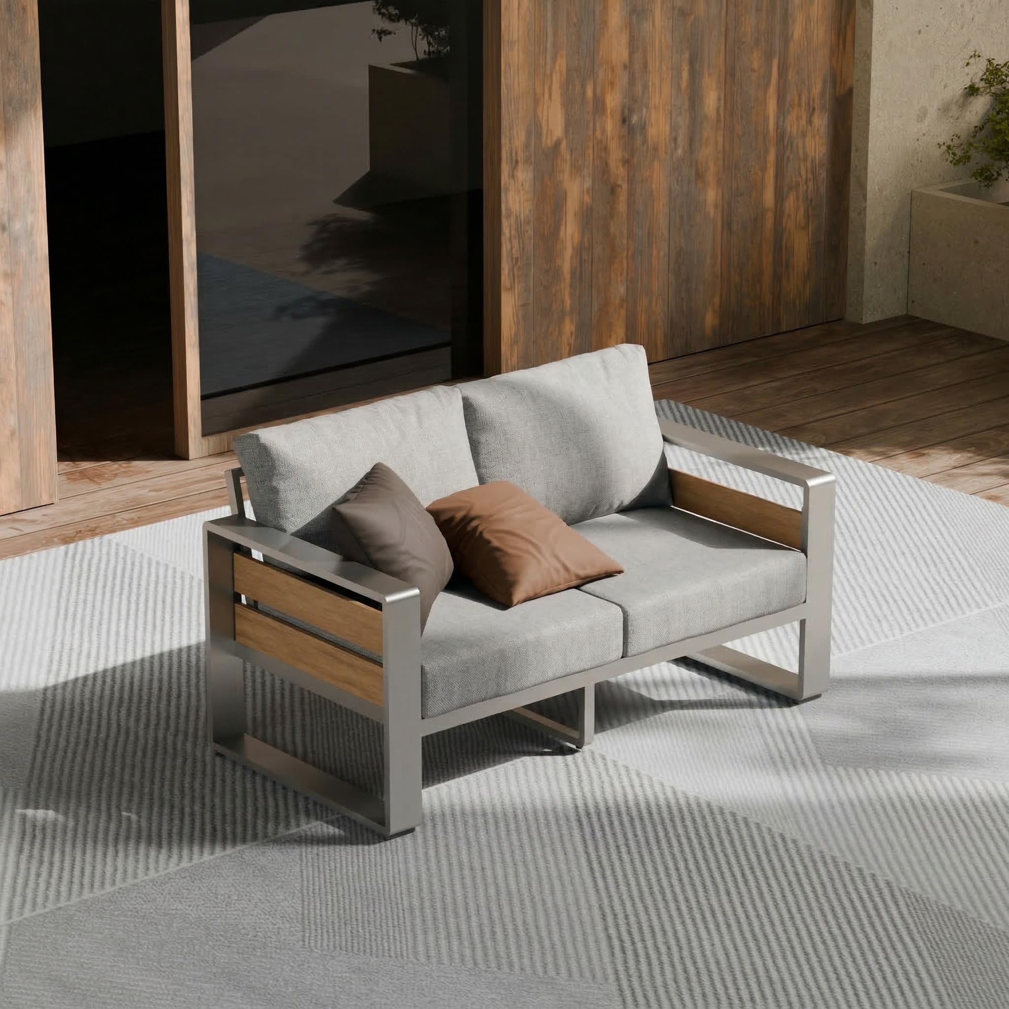 ZANDOR Aluminum Outdoor Patio Furniture-1 Pcs Loveseat,Sliver