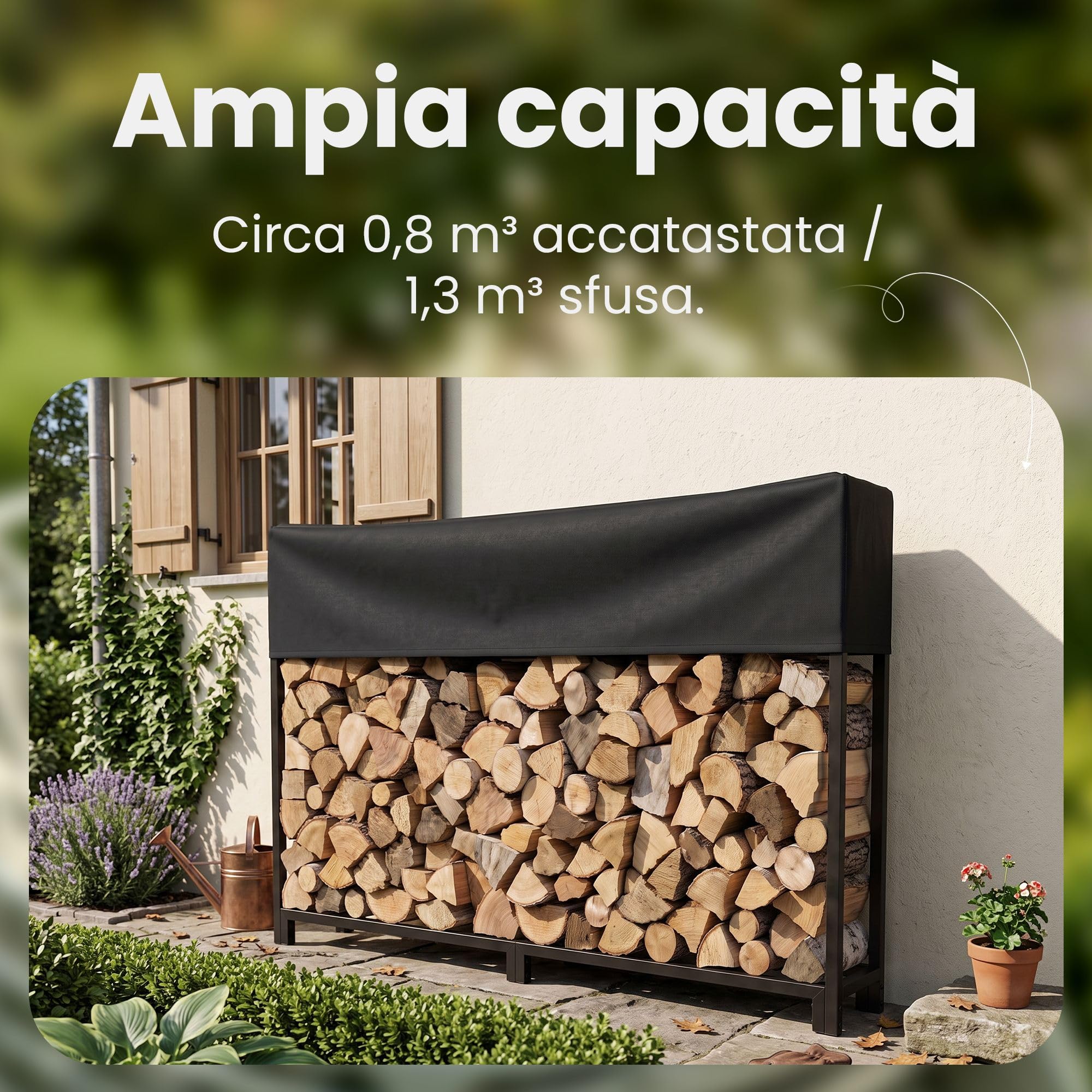 CLP Portalegna da Esterno 200x25x115 cm Meriden, scaffale in Acciaio zincato con Copertura in Poliestere 600D, per Interno ed Esterno Dimensione 180 cm