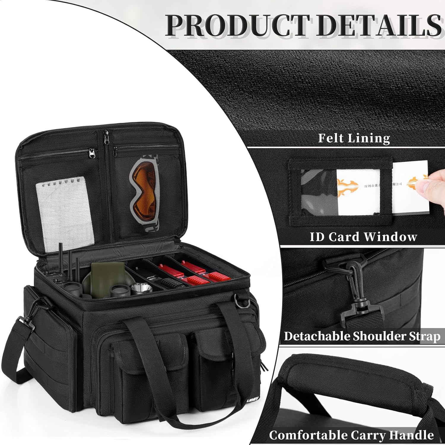 Tactical Gun Range Bag for 4 Handguns, Pistol Shooting Range Bag with 6 Magazine Slots and Multi-Pockets, Lockable Outdoor Hunting and Shooting Range Case