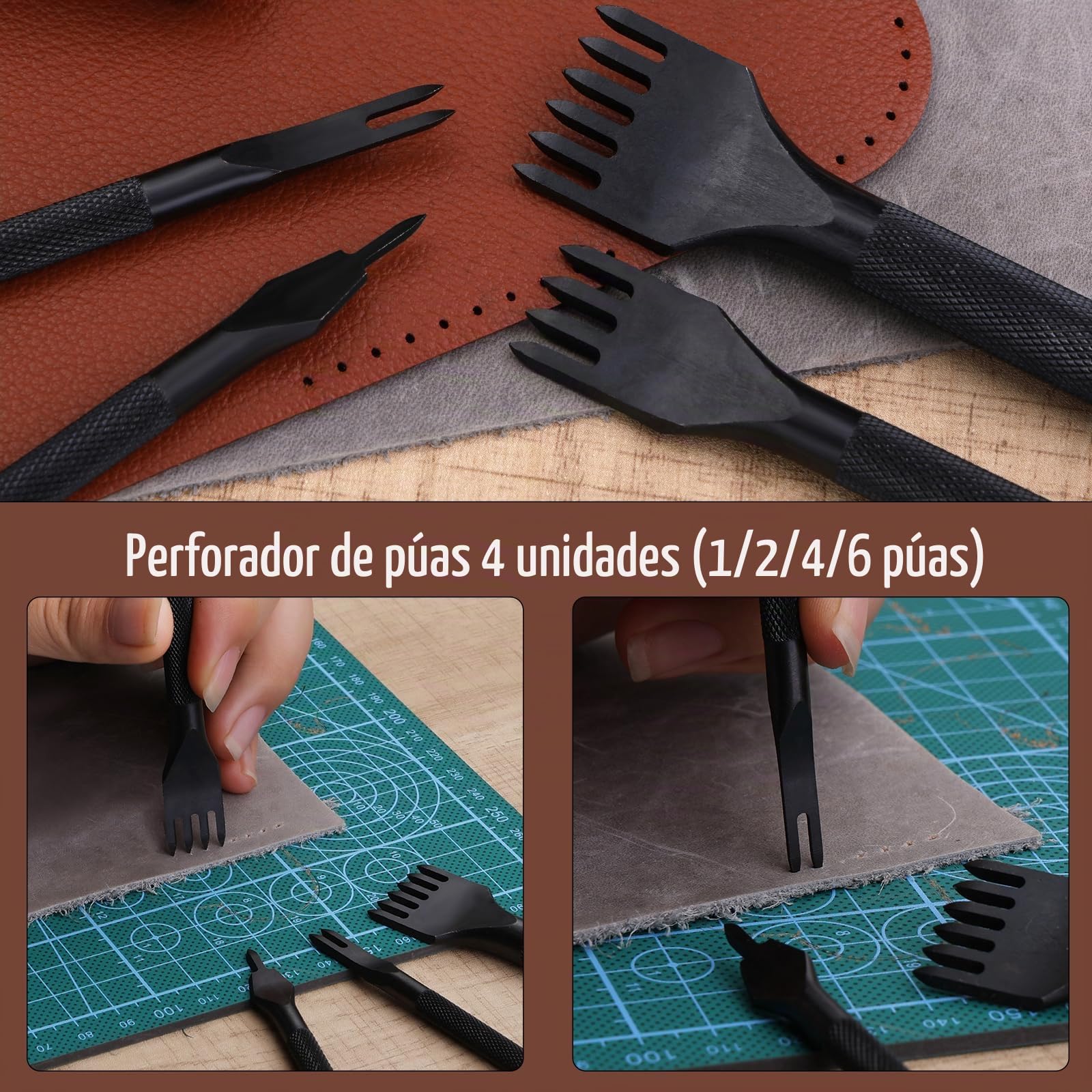 Benlay Herramientas de trabajo de cuero, herramientas de artesanía y accesorios, kit de herramientas de trabajo de cuero con bolsa enrollable y manual