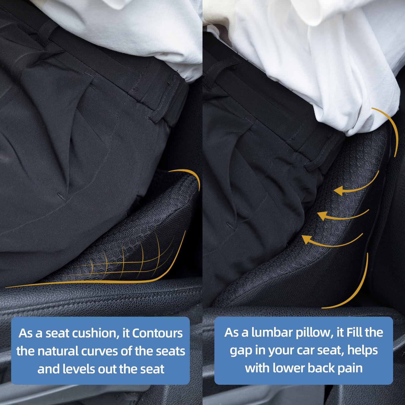 2 en 1 cojín de Asiento de Coche con Forma de cuña, Espuma viscoelástica para Coche, ortopédico, Alivio del Dolor, Mejora al Sentarse