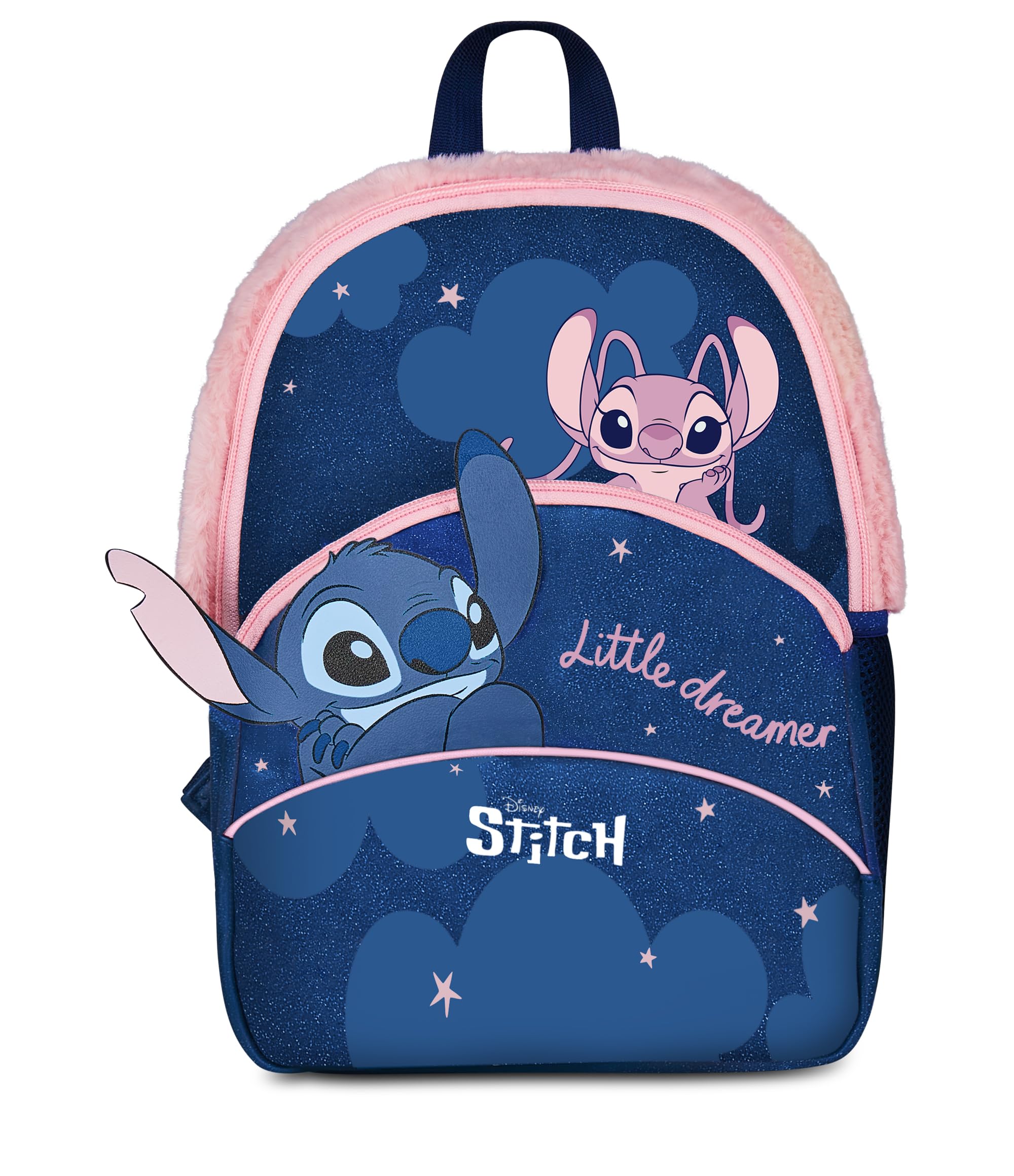 Seven LILO & Stitch Starry Eyed School Backpack for Children, Front Pocket, Zip Openings, Padded Shoulder Straps, Breathable Mesh Understrap, Bottle Pocket, Official Product, Idea
