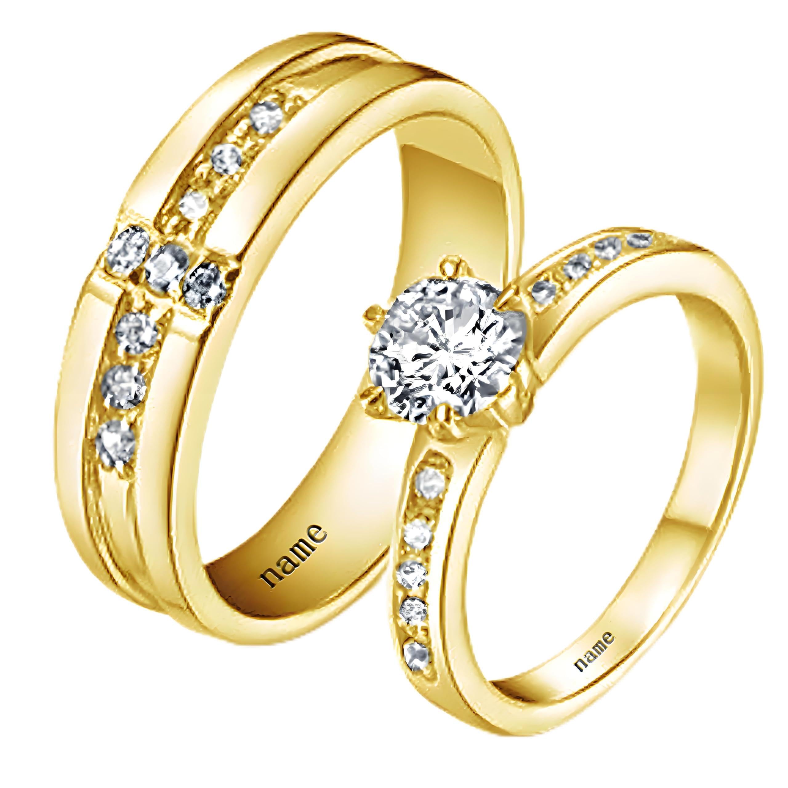 S925/10K 14K 18K Gold Couple Ring Sets, Round Cut Moissanite Couple Wedding Rings Set for Men and Women, Customized His and Hers Matching Promise Bands Engraving for Anniversary Engagement