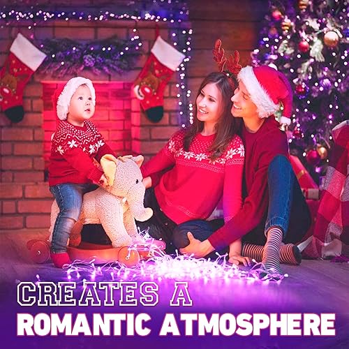 Miniatura 7 de EvaStary Paquete de 2 luces de hadas moradas, 33 pies, 100 luces LED a pilas, impermeables, 4.5 V, luces decorativas de alambre plateado para