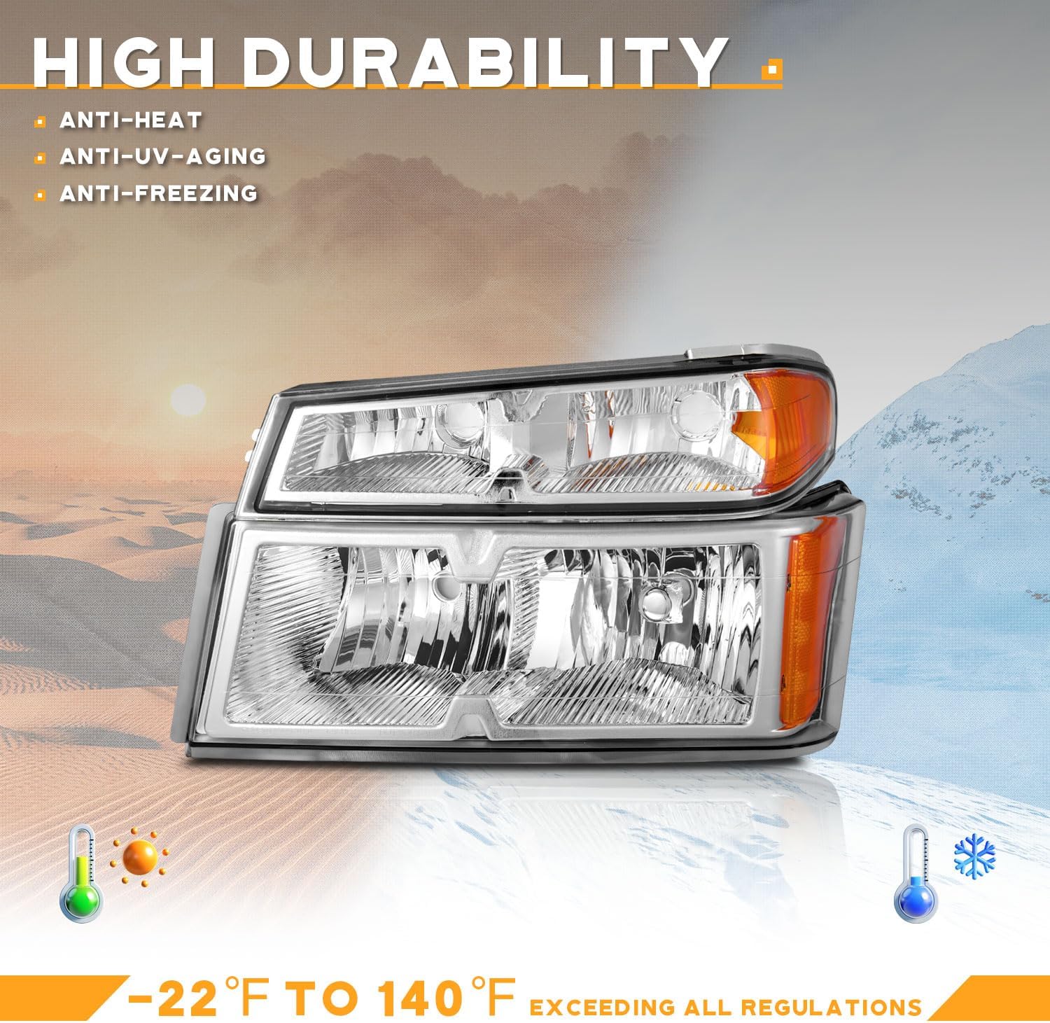 WEELMOTO Headlights for 2004-2012 Chevy Colorado/GMC Canyon,for 2006-2008 Isuzu I-Series, Headlamp Chrome Housing Amber Reflector Left+Right Side