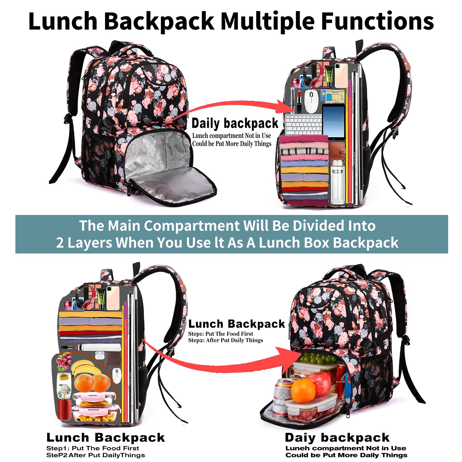 HILUSEN Zaino Uomo Grande 50L, Porta PC 17.3 Pollici