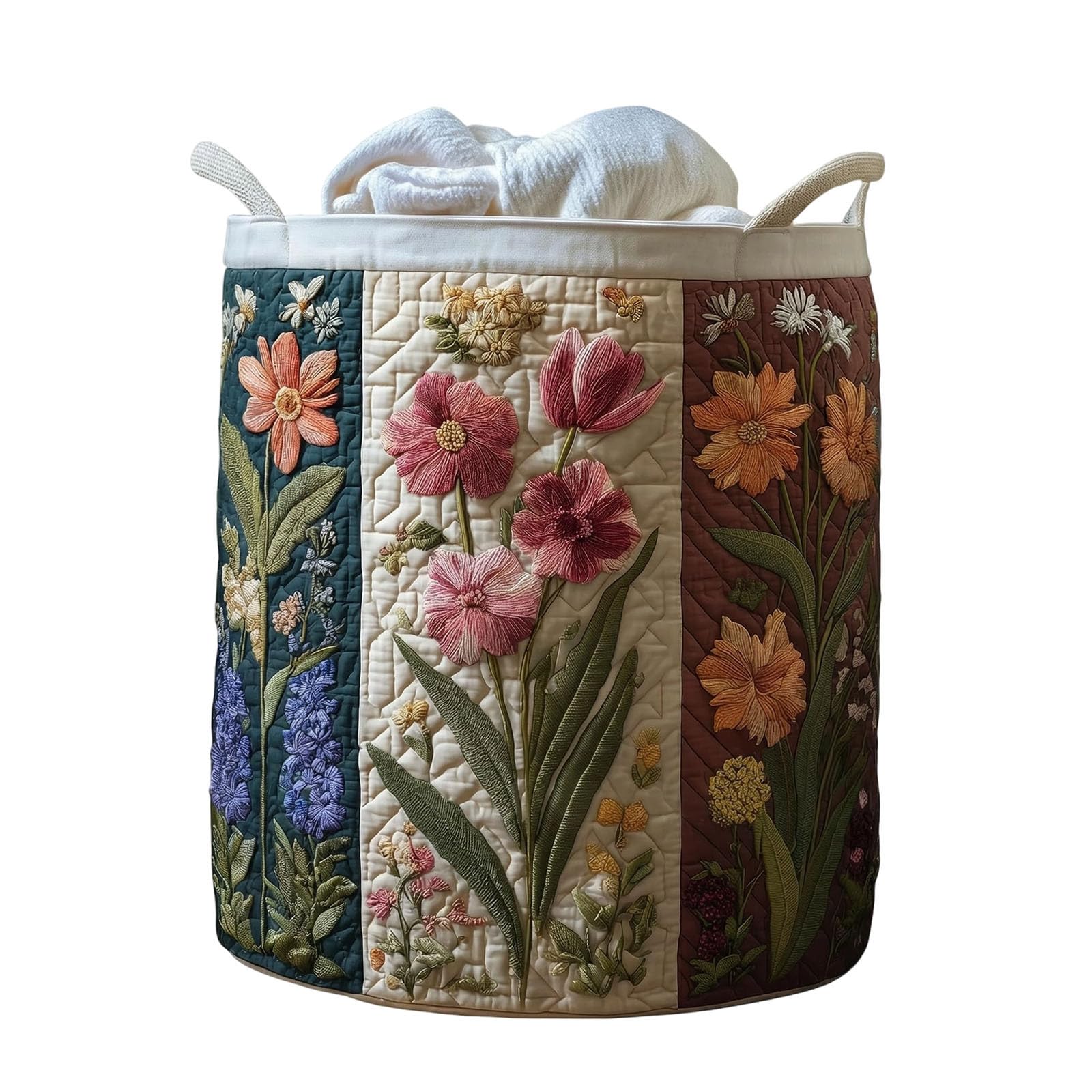 Cesto portabiancheria trapuntato con manici, cesto pieghevole per vestiti, giocattoli e articoli per la casa, in tessuto stile boho, ideale per l'organizzazione della casa
