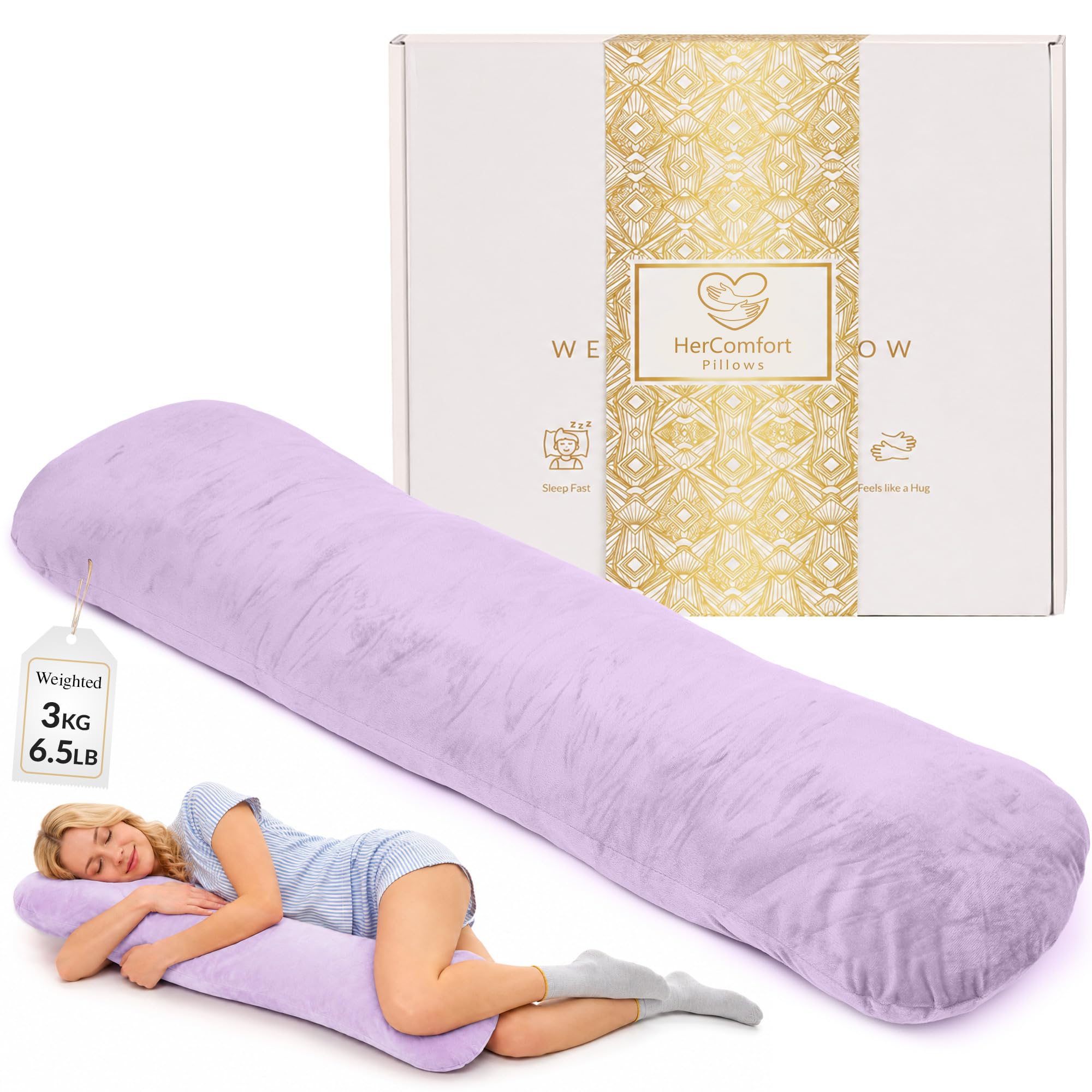 HerComfort Pillows Weighted Pillow for Adults 3 KG | 104 * 30 CM | Sleep Better & Feel Calm | Weighted Body Pillow | All-Season | Sleeping Hugging Pillows for Adults | Helps to Focus