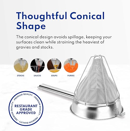 Miniatura 7 de New Star Foodservice 38071 Colador de caldo reforzado de acero inoxidable, 8 pulgadas
