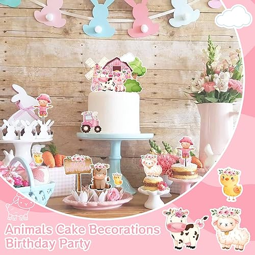 Miniatura 5 de MEMOVAN Decoración para tartas de granja, 14 piezas de animales de granja, pollo, oveja, cerdo, vaca, cupcakes, decoración de pasteles de vaca para