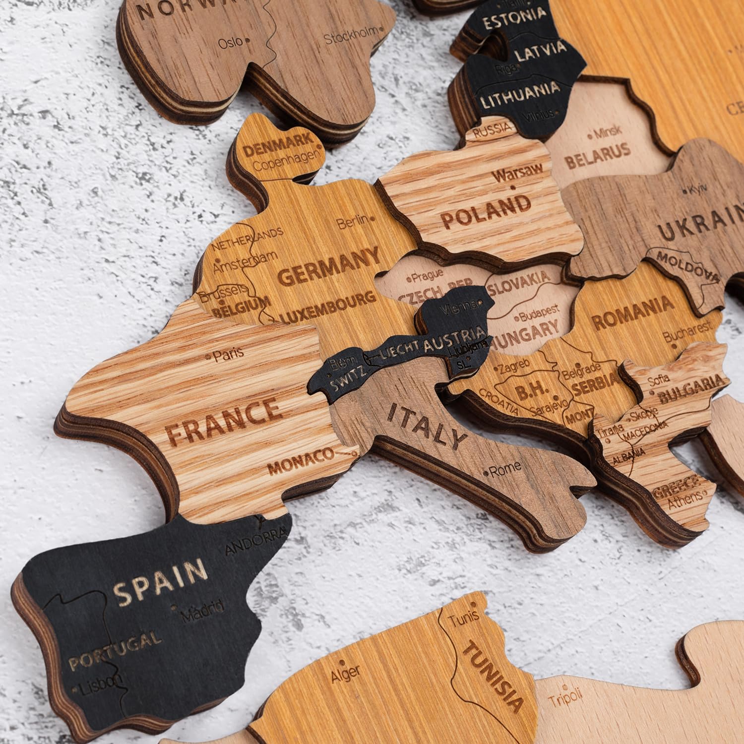 Mapa del mundo de madera en 3D, mapa decorativo del mundo de madera arte de pared multicapa, arte de decoración de pared para el hogar y la oficina, regalo para todas las ocasiones, 150 x 85 cm