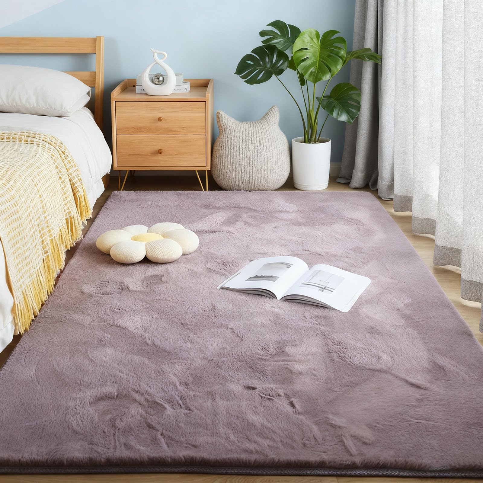 Tapis de salle à manger lavable et sobre de couleur gris violet