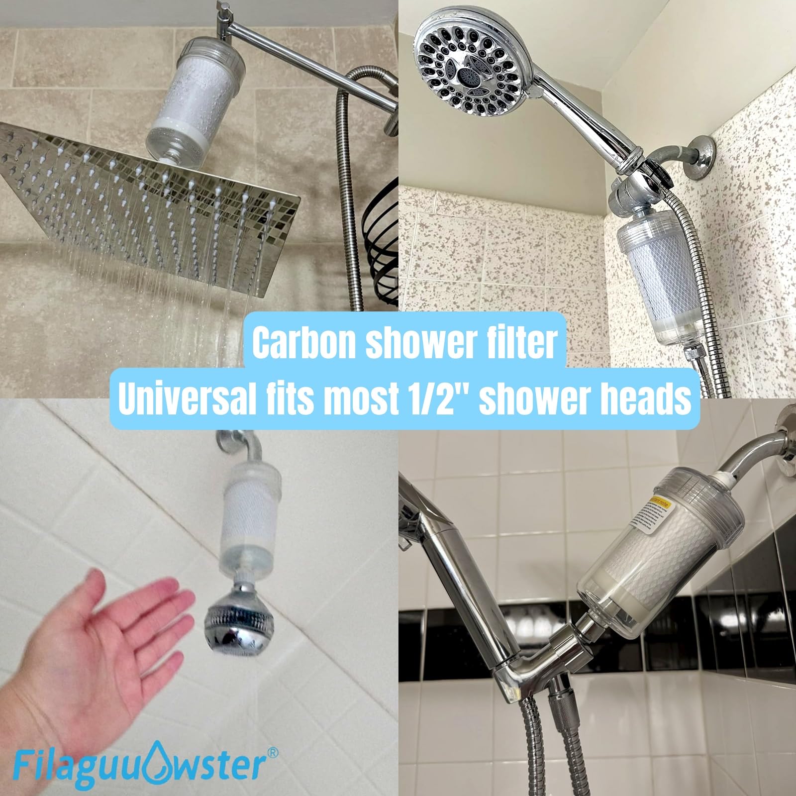 Filtro de agua de 1 micra en línea para lavadora, eliminación de cloro > 99% cuidado de la piel y el cabello, filtro de agua de carbono para lavadora para reducir el olor, filtro de