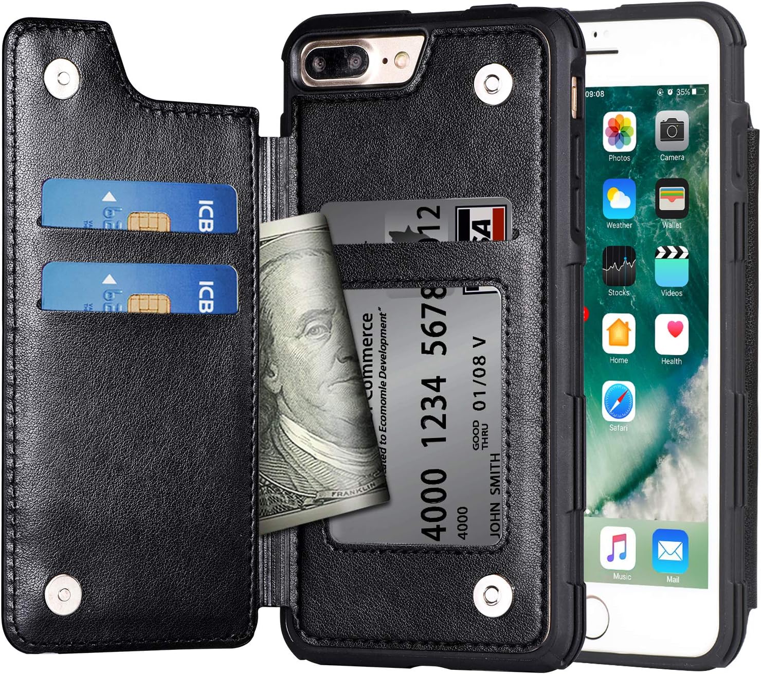 Migeec Case for iPhone 7 plus / 8 plus - Wallet Case with PU Leather Card Pockets [Shockproof] Back Flip Cover for iPhone 7 plus / 8 plus 5.5 inch, Black