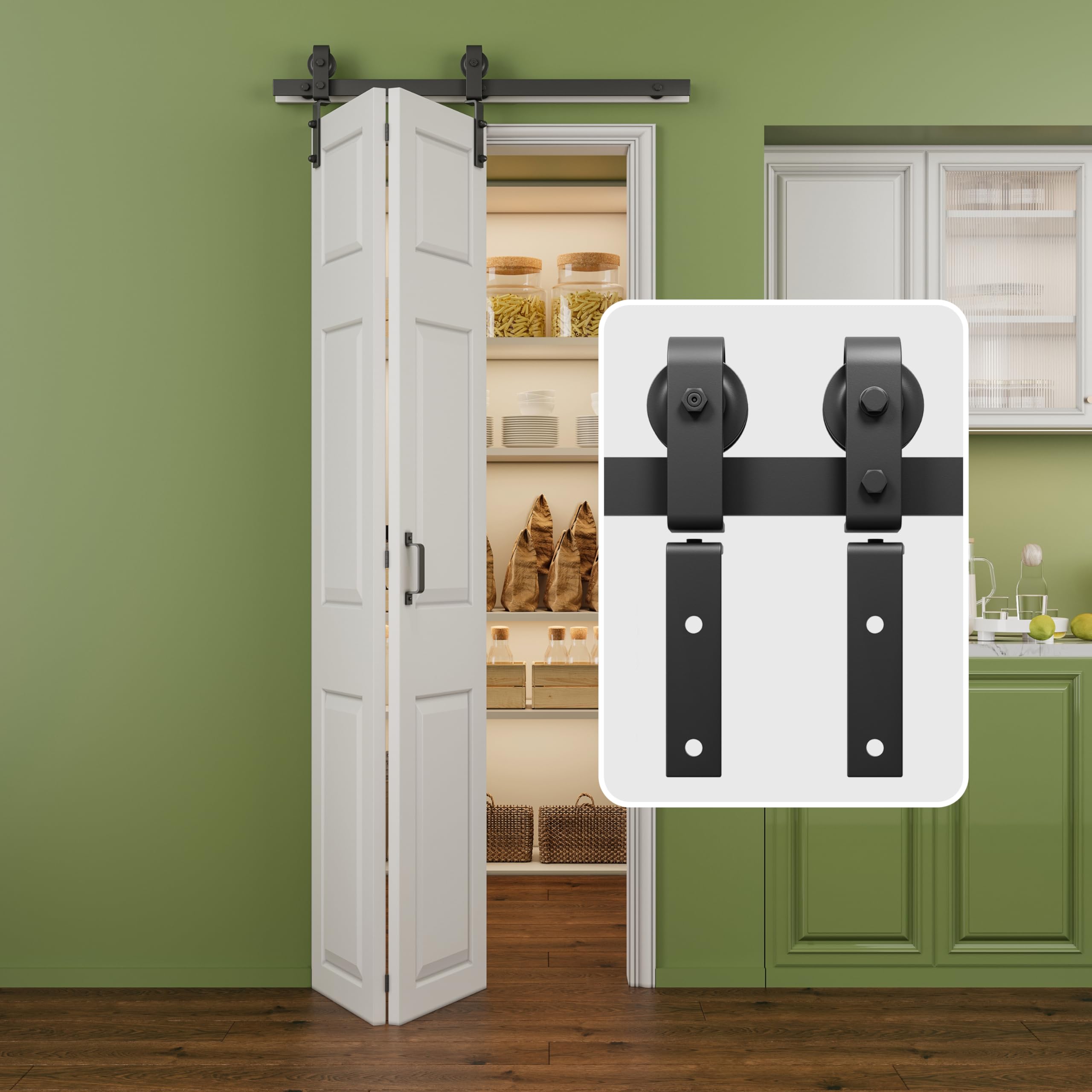 AINLARRY 40" Bifold Barn Door Hardware Kit, 3.3FT Bi-Folding Closet Door Track Kit, Smoothly and Quietly, Fit Double 18" Bifold Doors (1 Handle As A