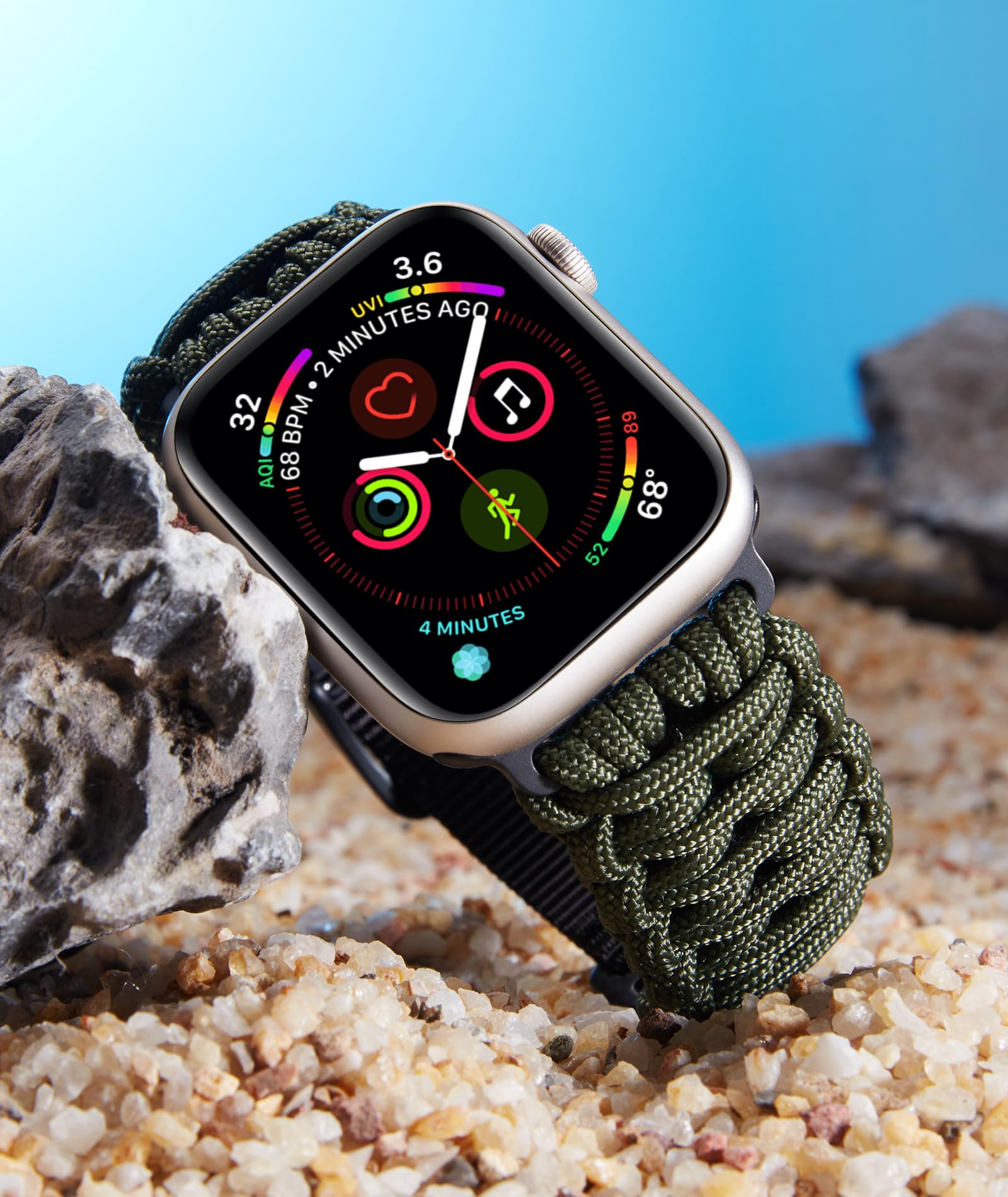 BINLUN Kompatybilny z Apple Watch ręcznie pleciony pasek Paracord 550, 42 mm, 44 mm, 45 mm, 46 mm, 49 mm, sportowy, nylonowy zamiennik paska do iWatch Ultra 10, 9, 8, 7, 6, 5, 4, 3, 2, 1, SE, dla