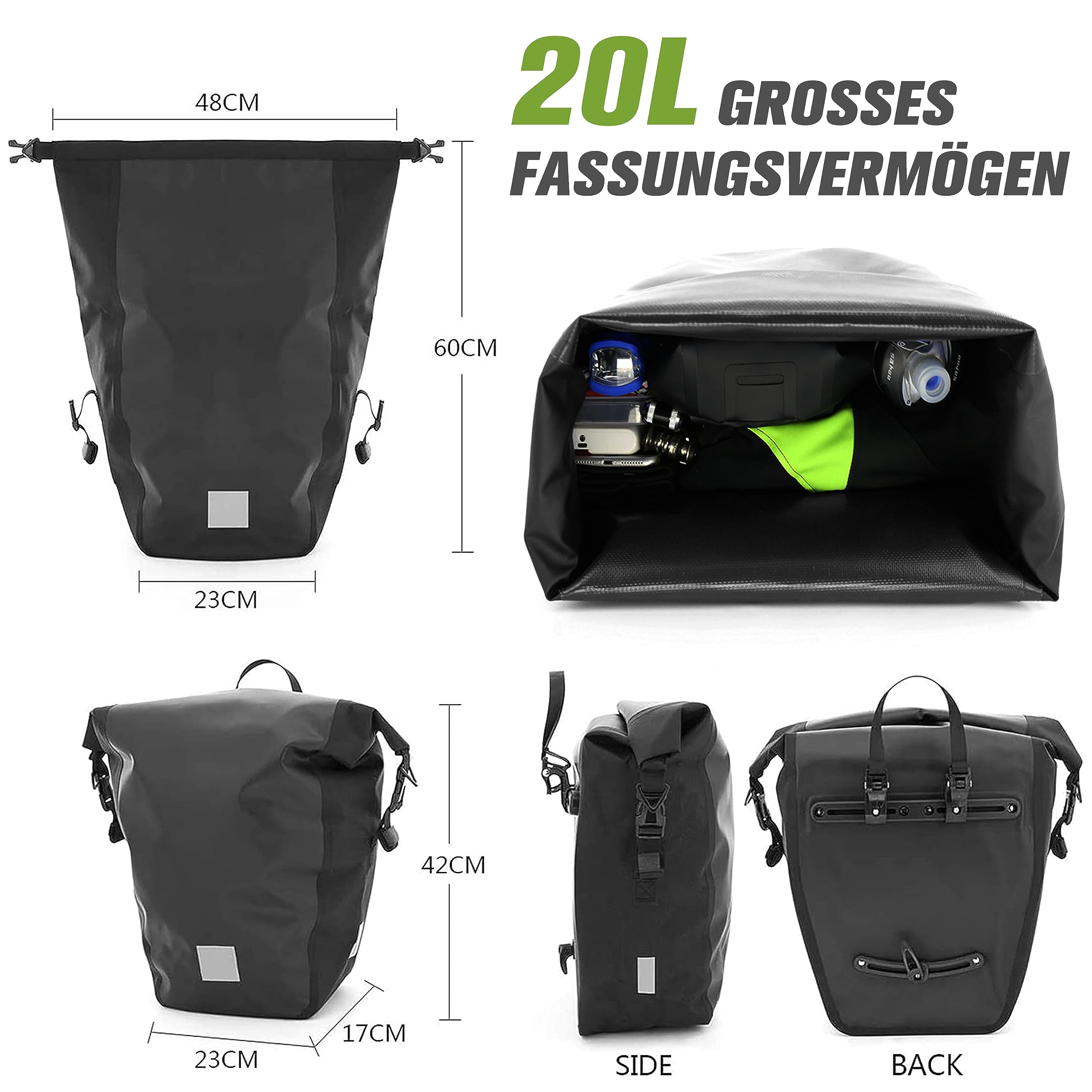 Sacoche de Vélo Impérméable 20L pour Porte Bagages Arrière Grand Volume Accessoire Sacoche VAE Vélo Électrique Ville VTC et Cyclotourisme