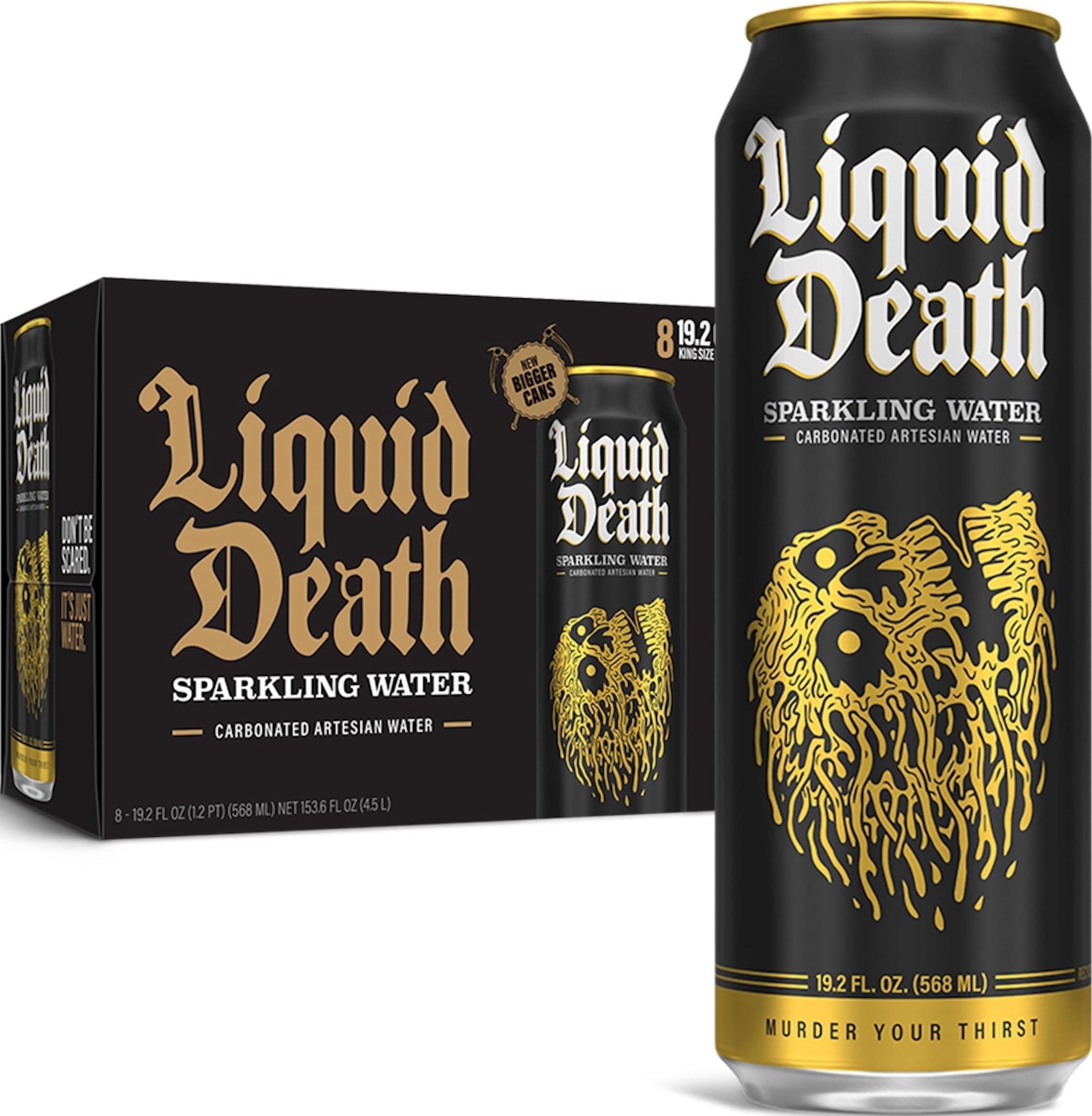 Liquid Death, Sparkling Mountain Water, 8-Pack (19.2oz Cans), Real Mountain Source, Infinitely Recyclable Ice-Cold Cans, American Made