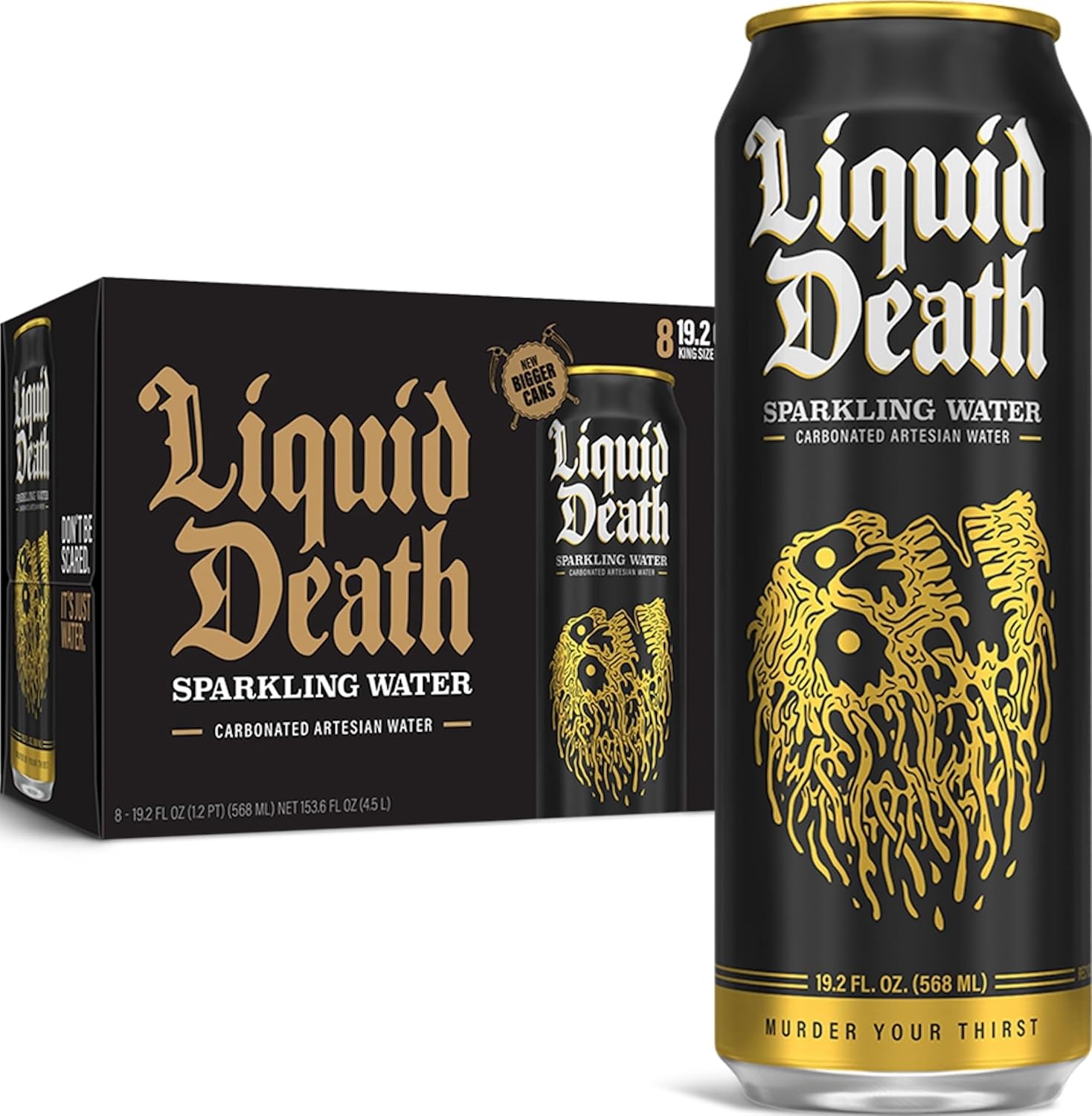 Liquid Death, Sparkling Mountain Water, 8-Pack (19.2oz Cans), Real Mountain Source, Infinitely Recyclable Ice-Cold Cans, American Made