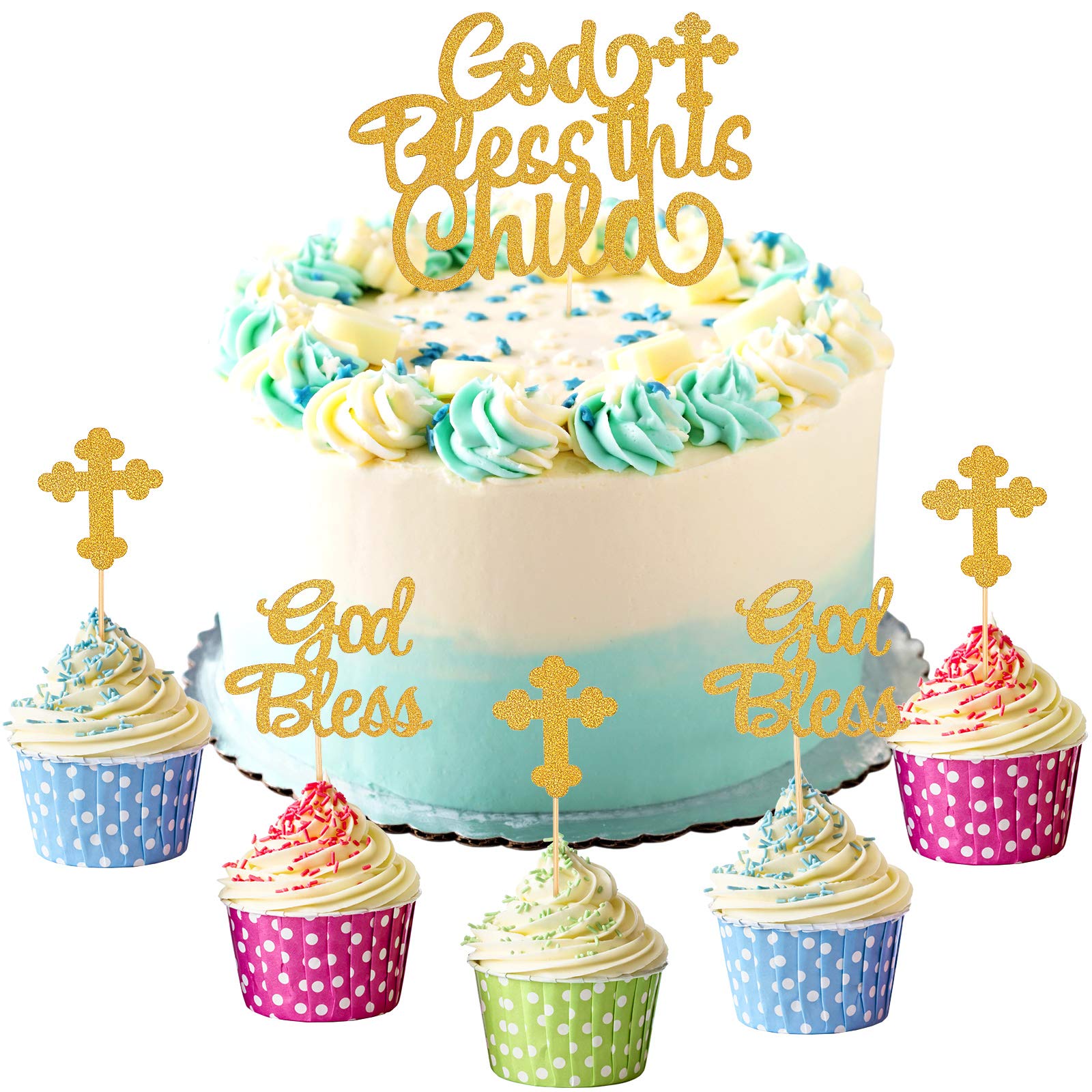 Buy 49 Pieces Baptism Cake Toppers God Bless This Child Cake Topper Set