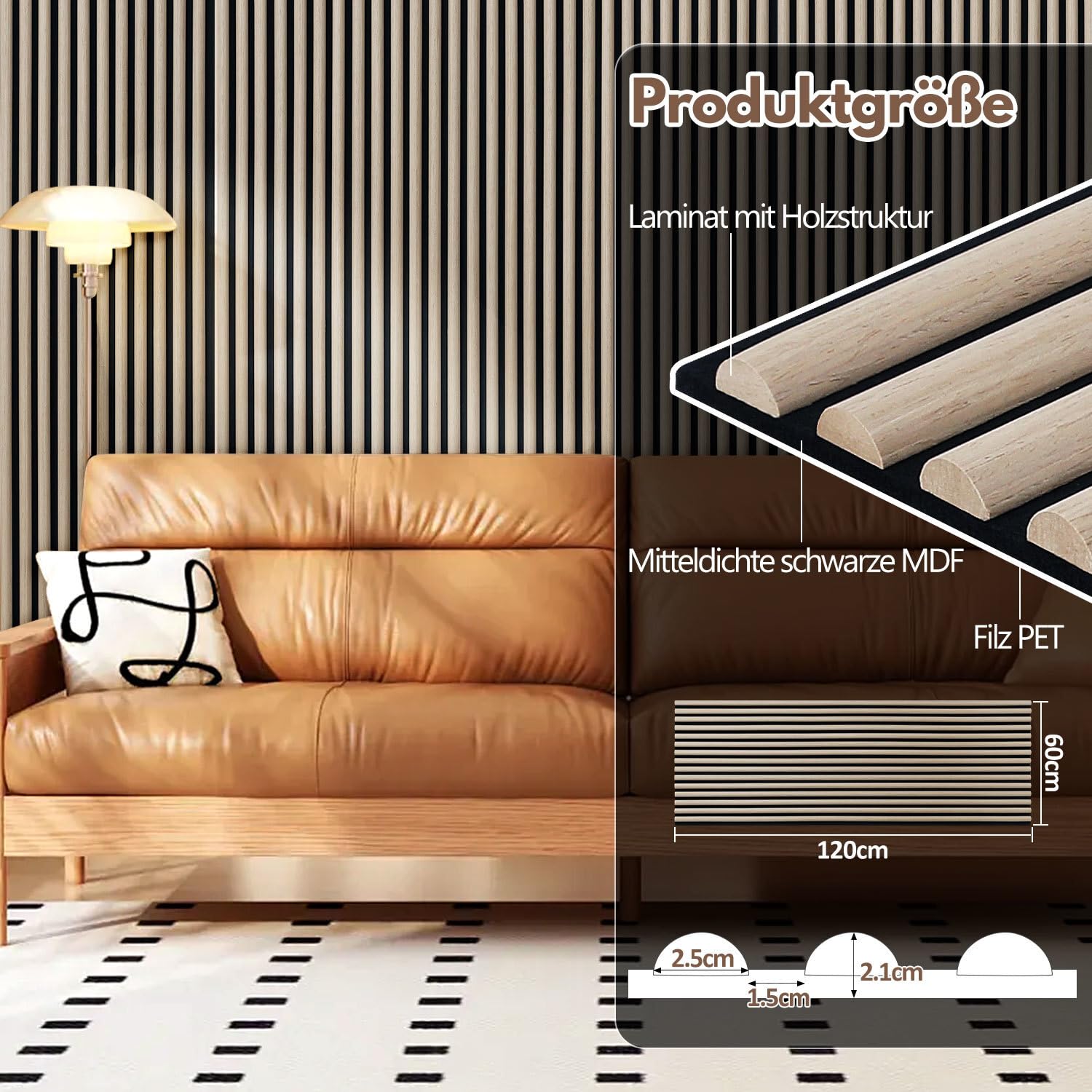 2 paneles acústicos de 120 x 60 cm, 1,44 m², paneles de madera semicirculares 3D en MDF y fieltro acústico, revestimiento de pared acústico moderno para casa y estudio – roble blanco