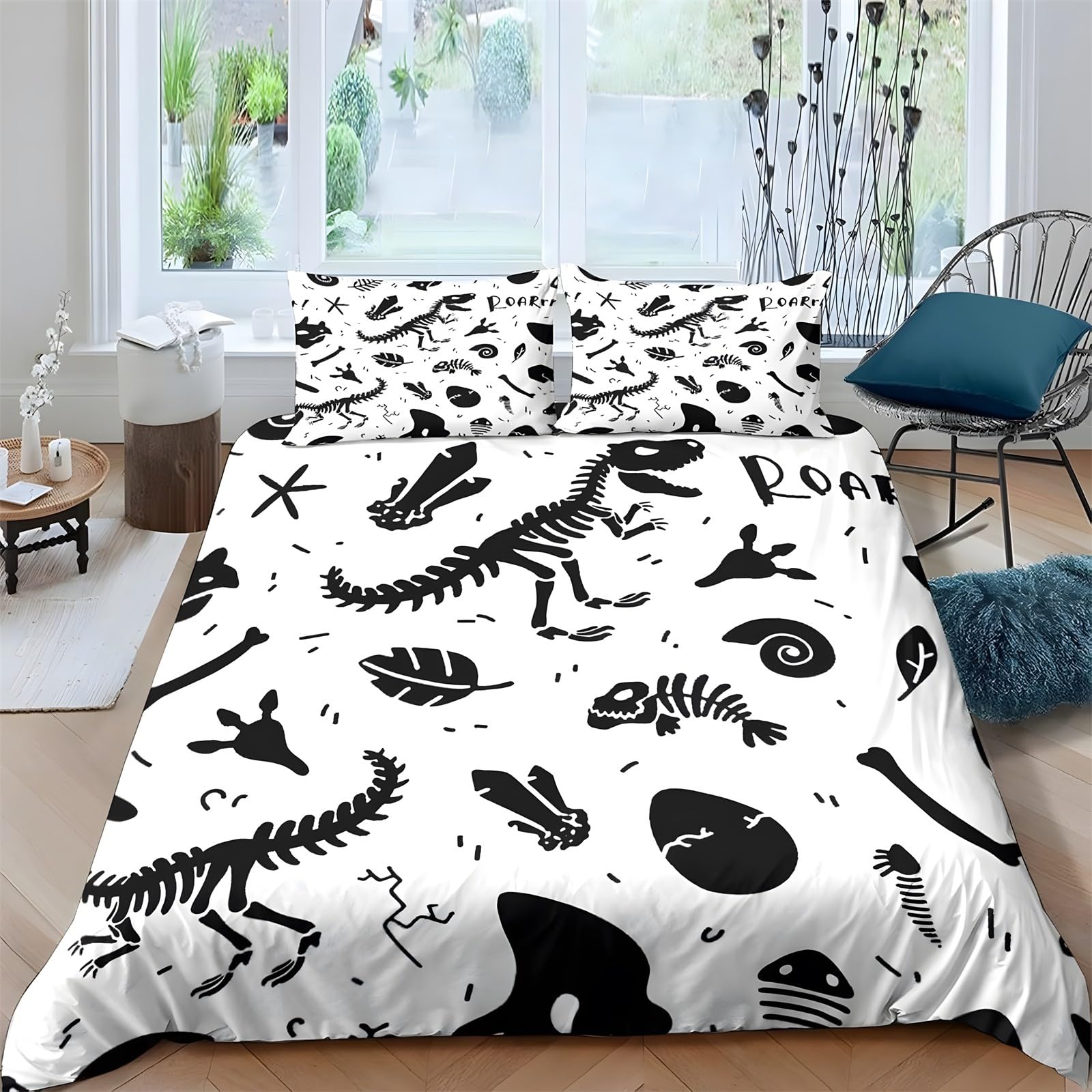 Ypthriline Double Bedding Set Dinosaur Bones Bedding Set Microfiber Playful Duvet Covers with Pillowcases Reversible Bedding With Zipper Closure 200x200CM