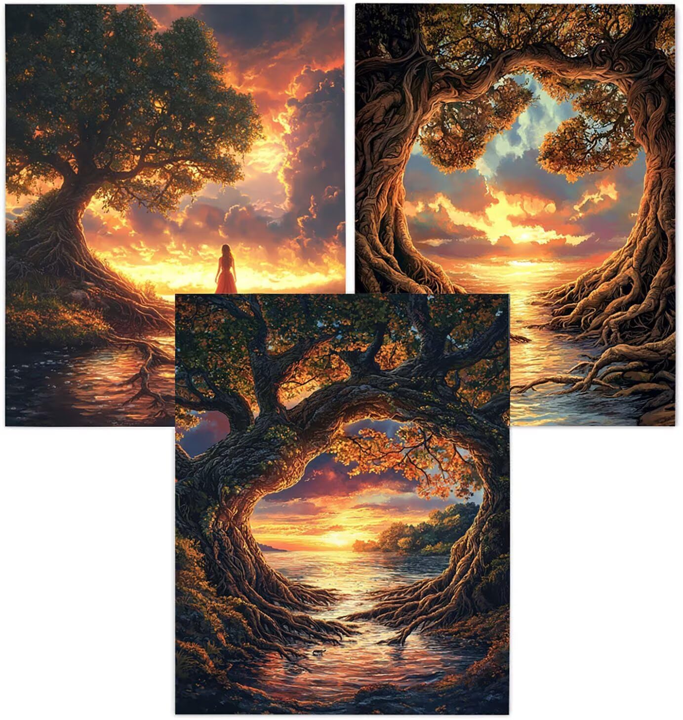 Generico Cnyaunfi 3 Pezzi Tramonto Pittura Diamante Fai-Da-Te, 5D Giallo Diamond Painting Kit Completo per Hobby Creativi Adulti, Per La Decorazione Della Parete Di Casa 70x90cm YF-3531