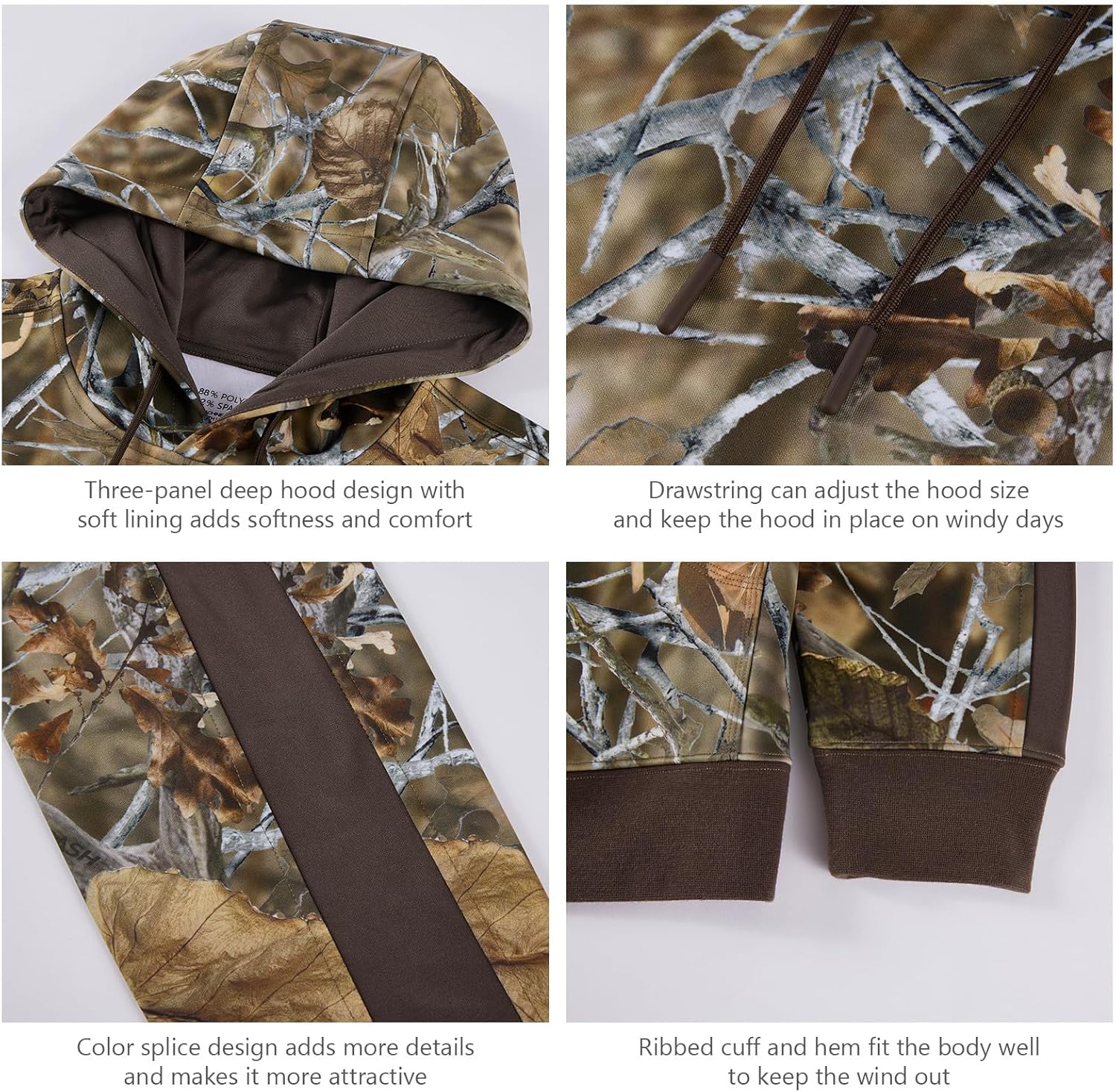 BASSDASH Men’s Hunting Fleece Hoodie Midweight Water Resistant Performance Camo Fishing Outdoor Pullover Sweatshirt FS29M - Image 4