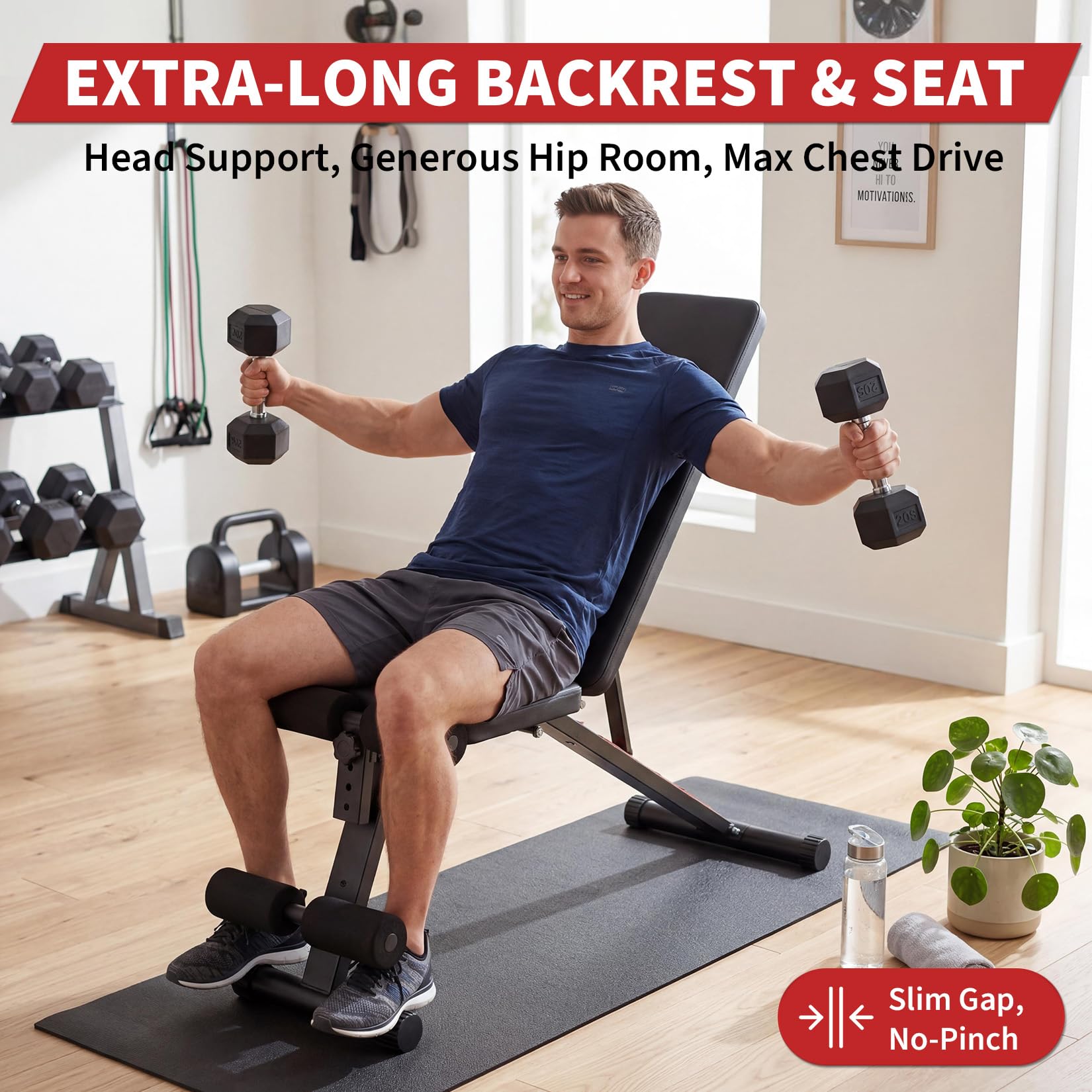 Garvee Función extensible – Banco de musculación ajustable y plegable con extensión de piernas – Posición inclinación/declinación plana – Capacidad 200 kg – Ideal para el interior completo en casa
