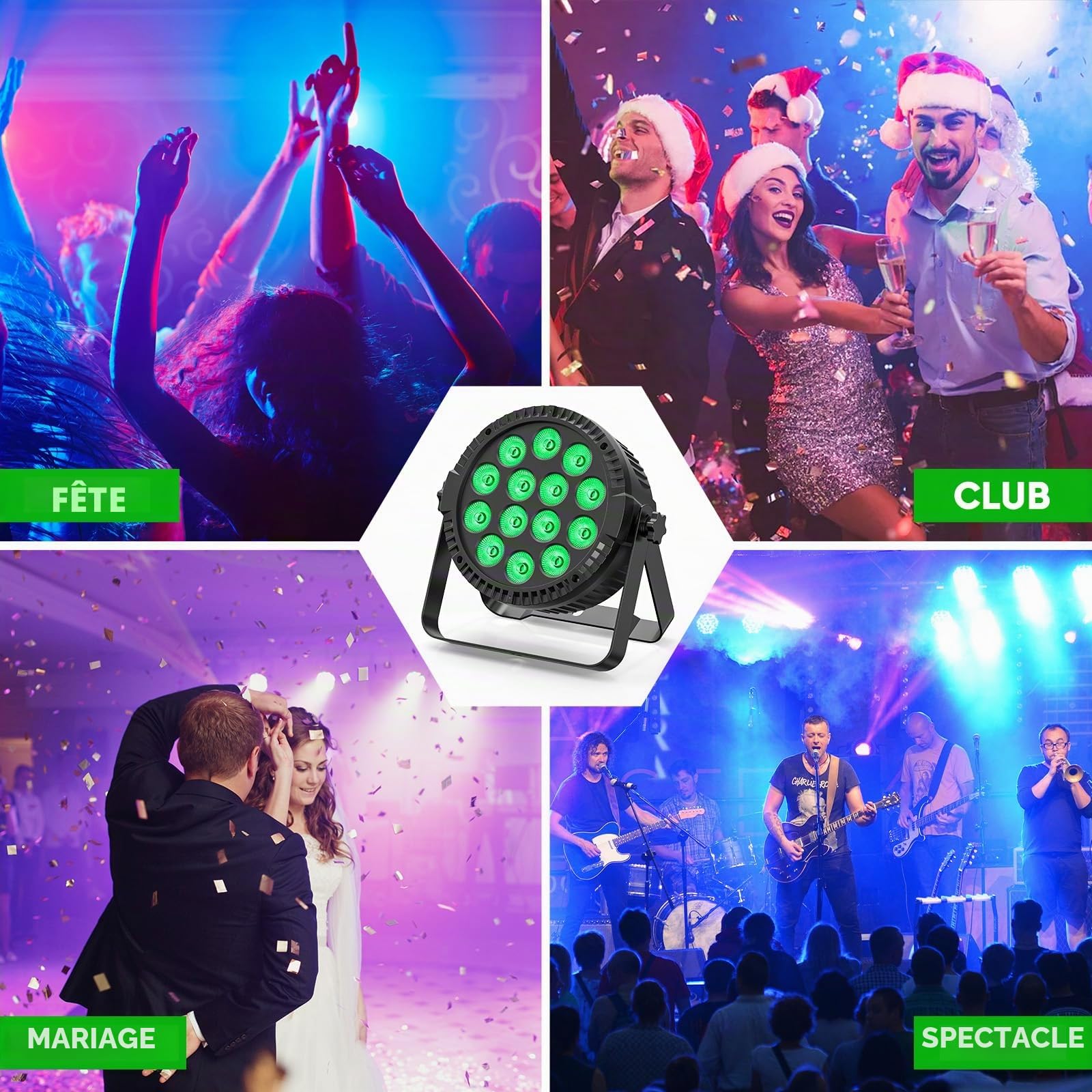 84W RGBW 4 en 1 LED Par Projecteur Spot de scène lumière de fête avec télécommande DMX Disco Light For Stage DJ Party Shows Bar Halloween Christmas