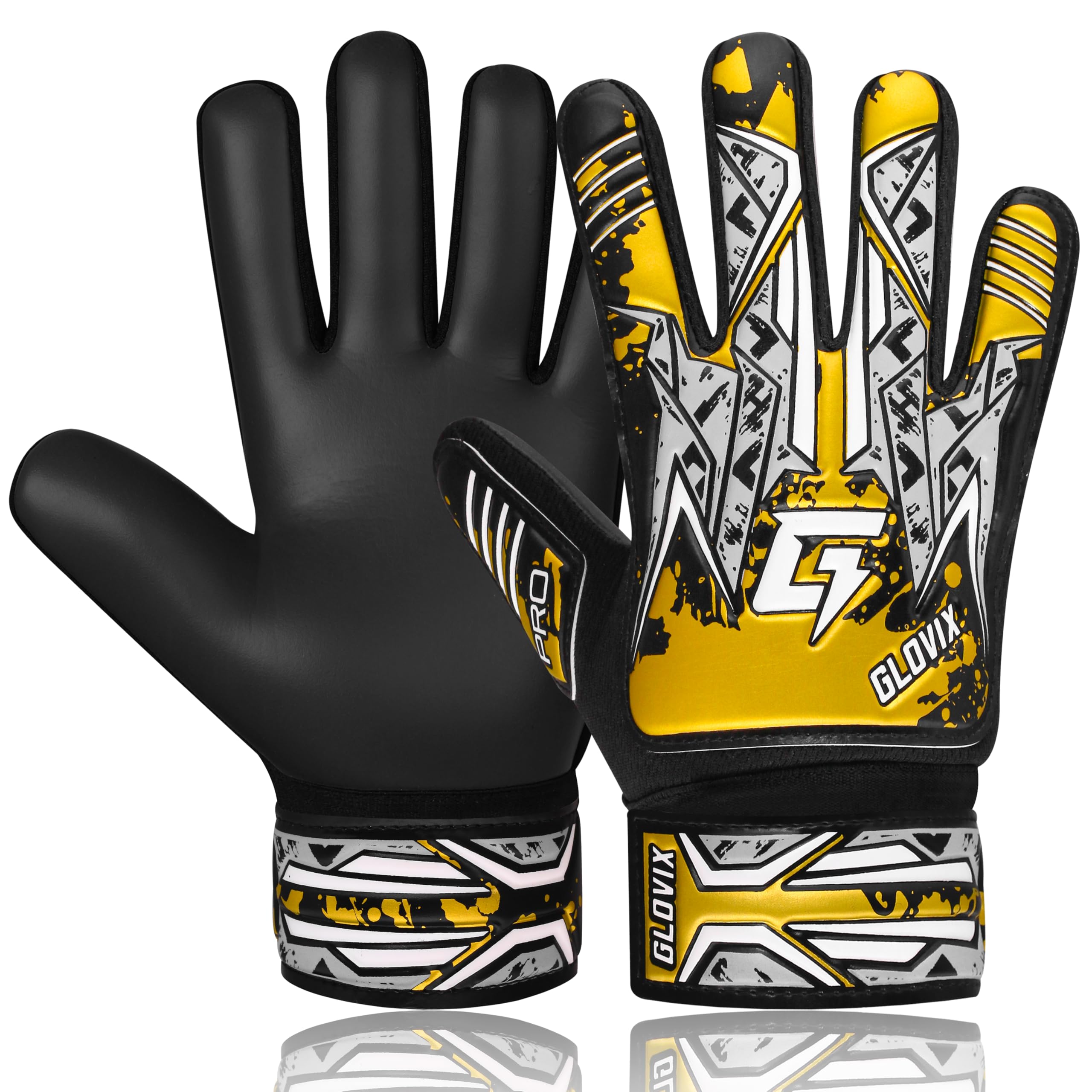 GLOVIX Kids Goalkeeper Gloves for Boys & GirlsâJunior Football Goalie Gloves with Super Grip Latex Palm, Breathable Mesh & Secure Wrist StrapâYouth Soccer Gloves for Training & Matches (Golden, 2)
