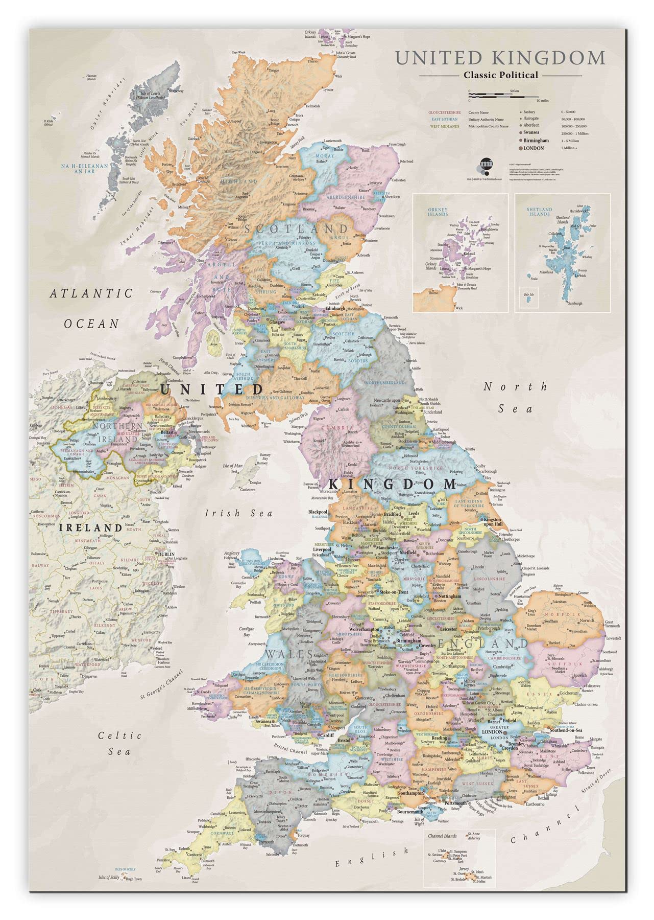 United Kingdom Large Classic Wall Map Canvas