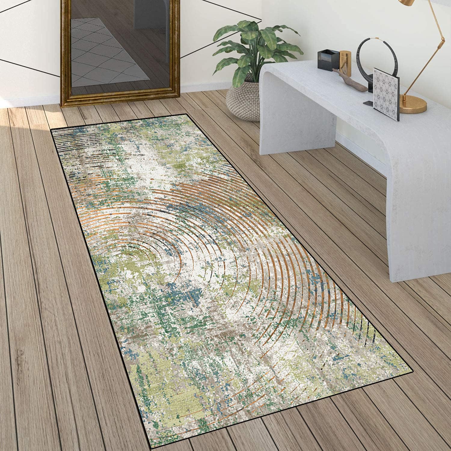 Alfombra de pasillo o cocina, antideslizante, lavable, para pasillo, lavandería, 60 x 200 cm, color verde en estilo turco