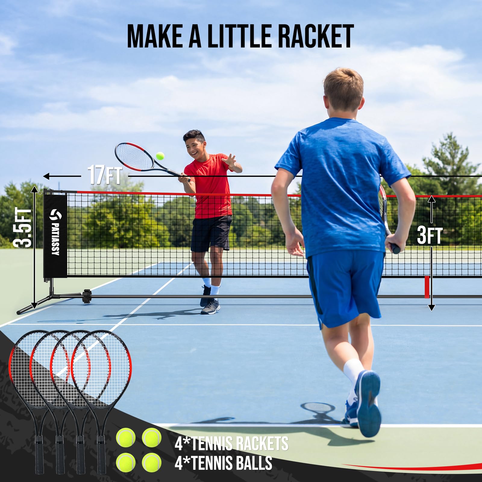 Set di rete portatile da badminton tennis 3 in 1 da 5,2 m – Rete sportiva regolabile in altezza per interni ed esterni, con aste, rete portatile da esterno con borsa per il trasporto