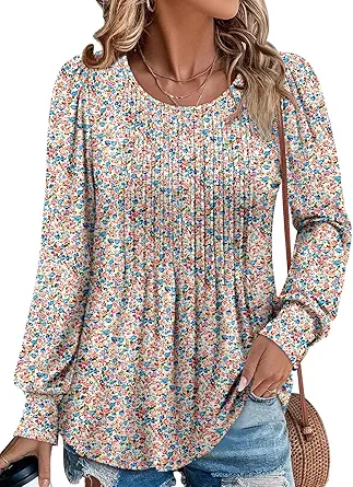 BETTE BOUTIK Long Sleeve Shirts for Women Fall Tops Dressy Blouses Crewneck Tunic Tops for Leggings S-3XL