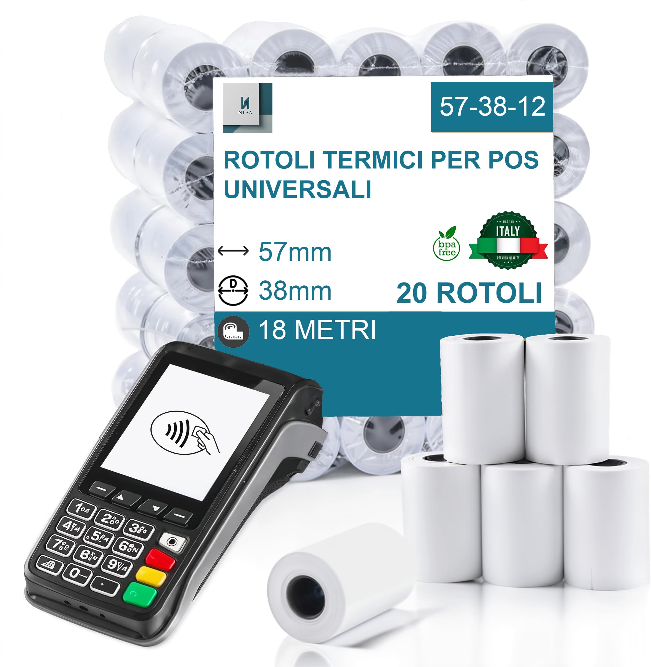 20 Rotoli Carta Termica POS 57x18mm - Senza BPA, Per Terminali Di Pagamento, Made In Italy - Foto 5
