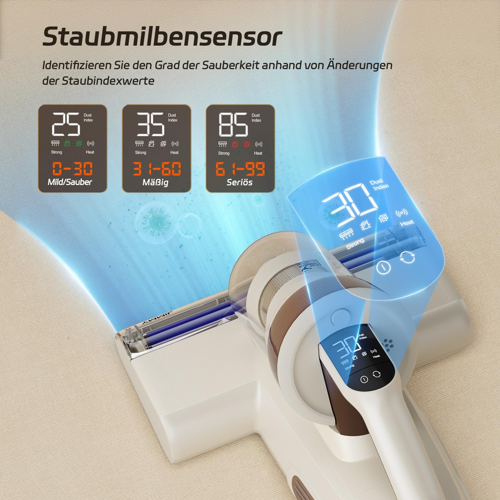Jimmy BX6 Lite Milbensauger 15kPa Matratzensauger mit Staubsensor Heißluftfunktion UV-C Licht